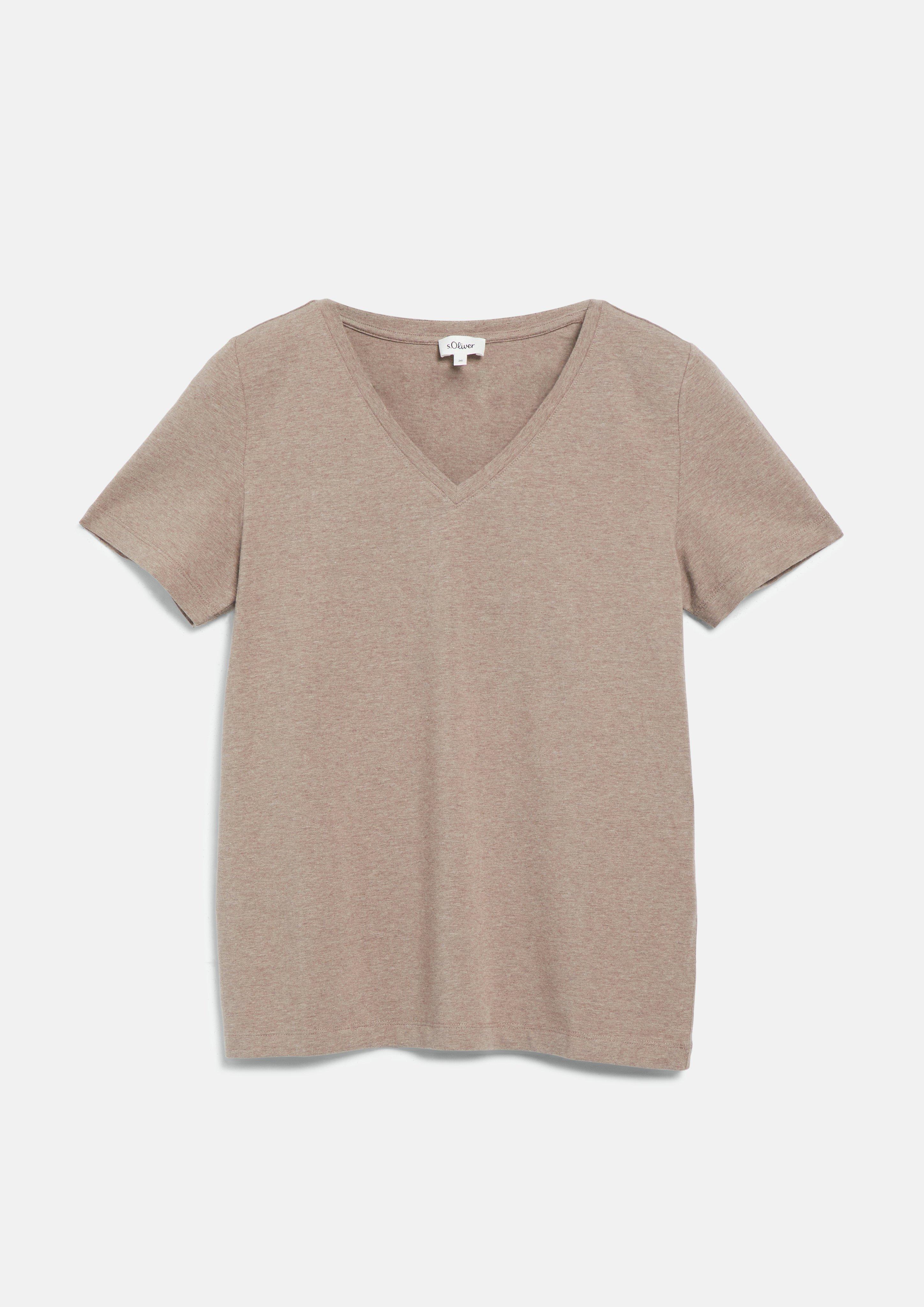 Damen T-Shirt mit V-Ausschnitt in hellbraun von s.Oliver