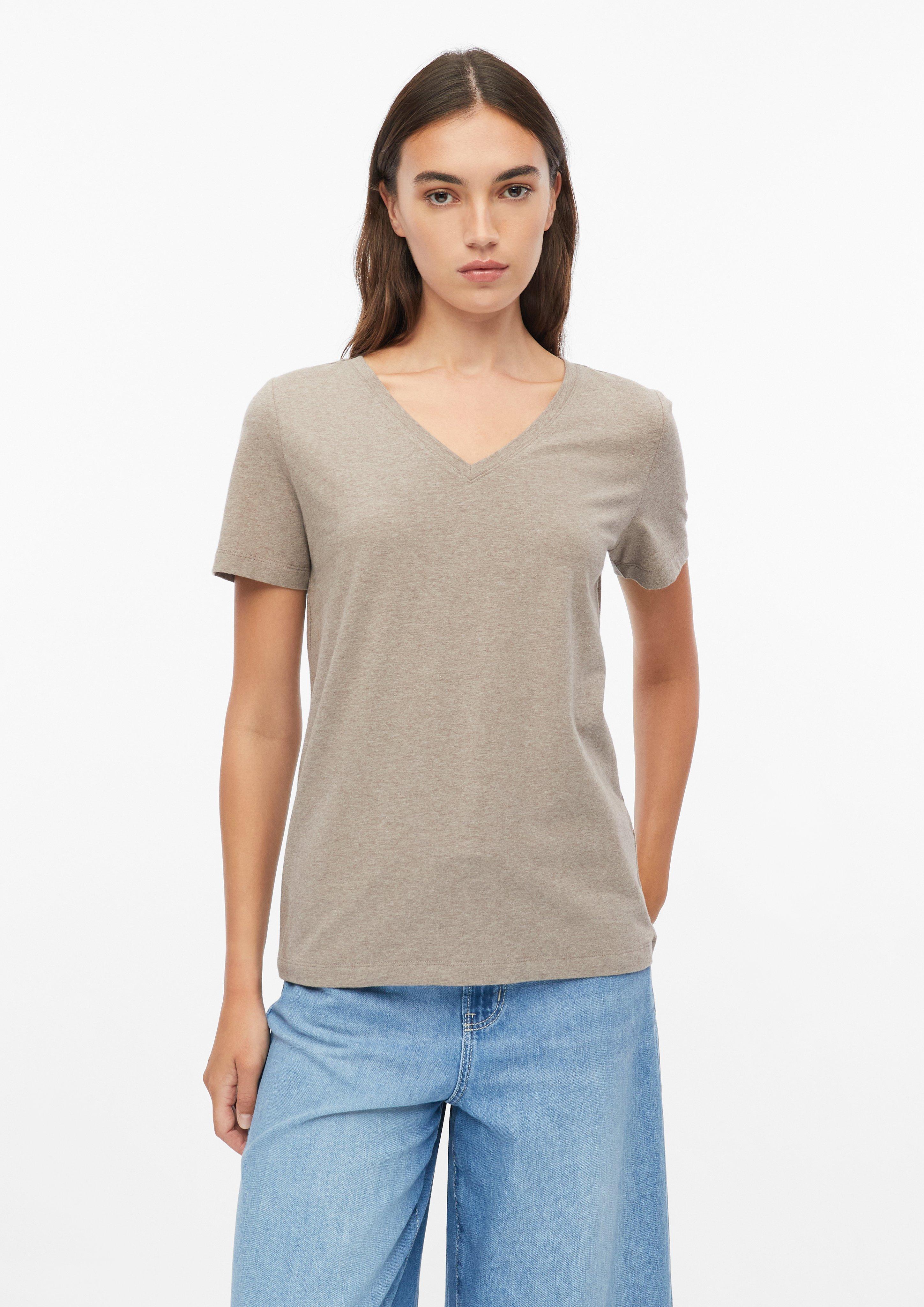 T-shirt à col en V en marron clair de s.Oliver