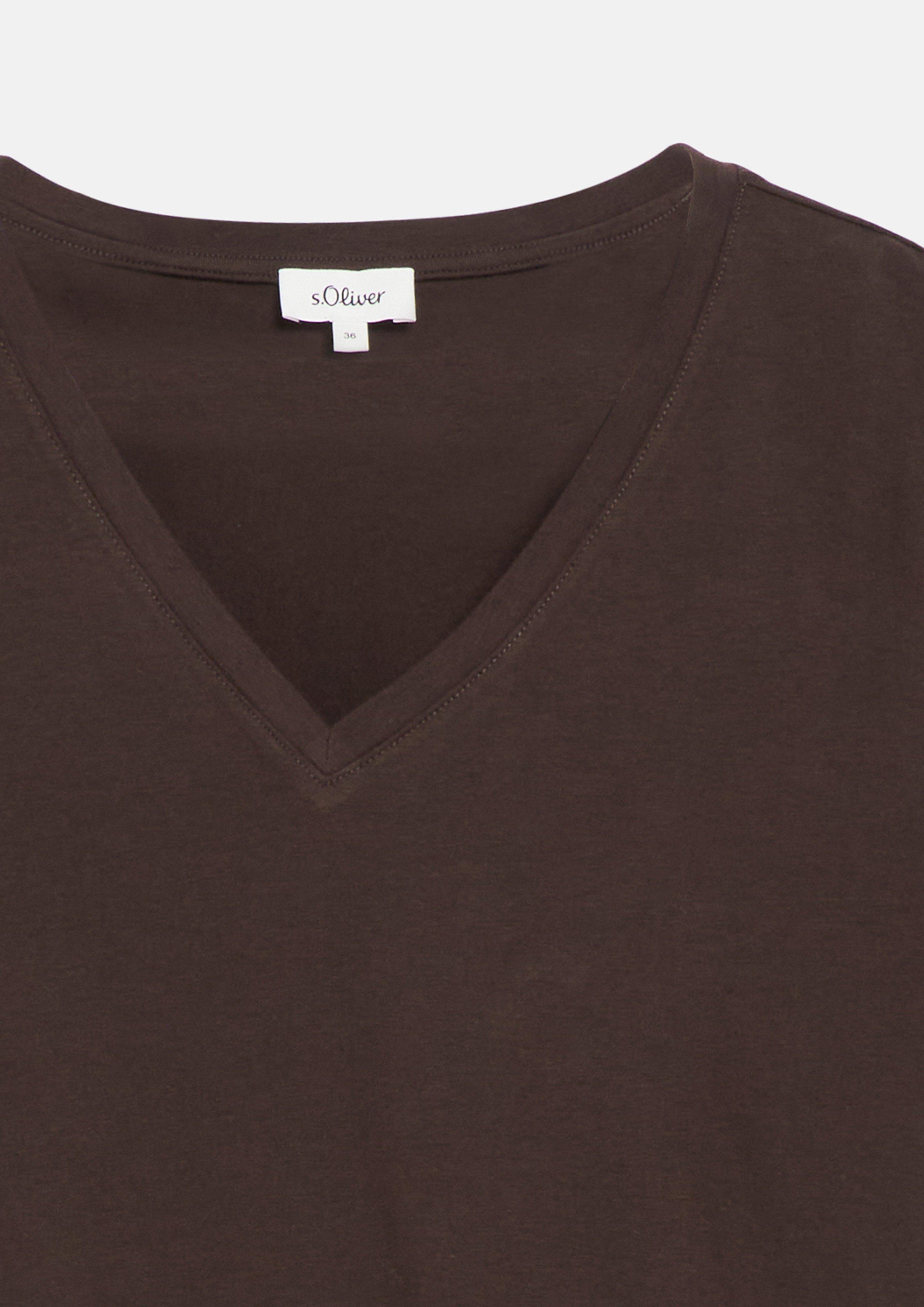 Damen T-Shirt mit V-Ausschnitt in braun von s.Oliver