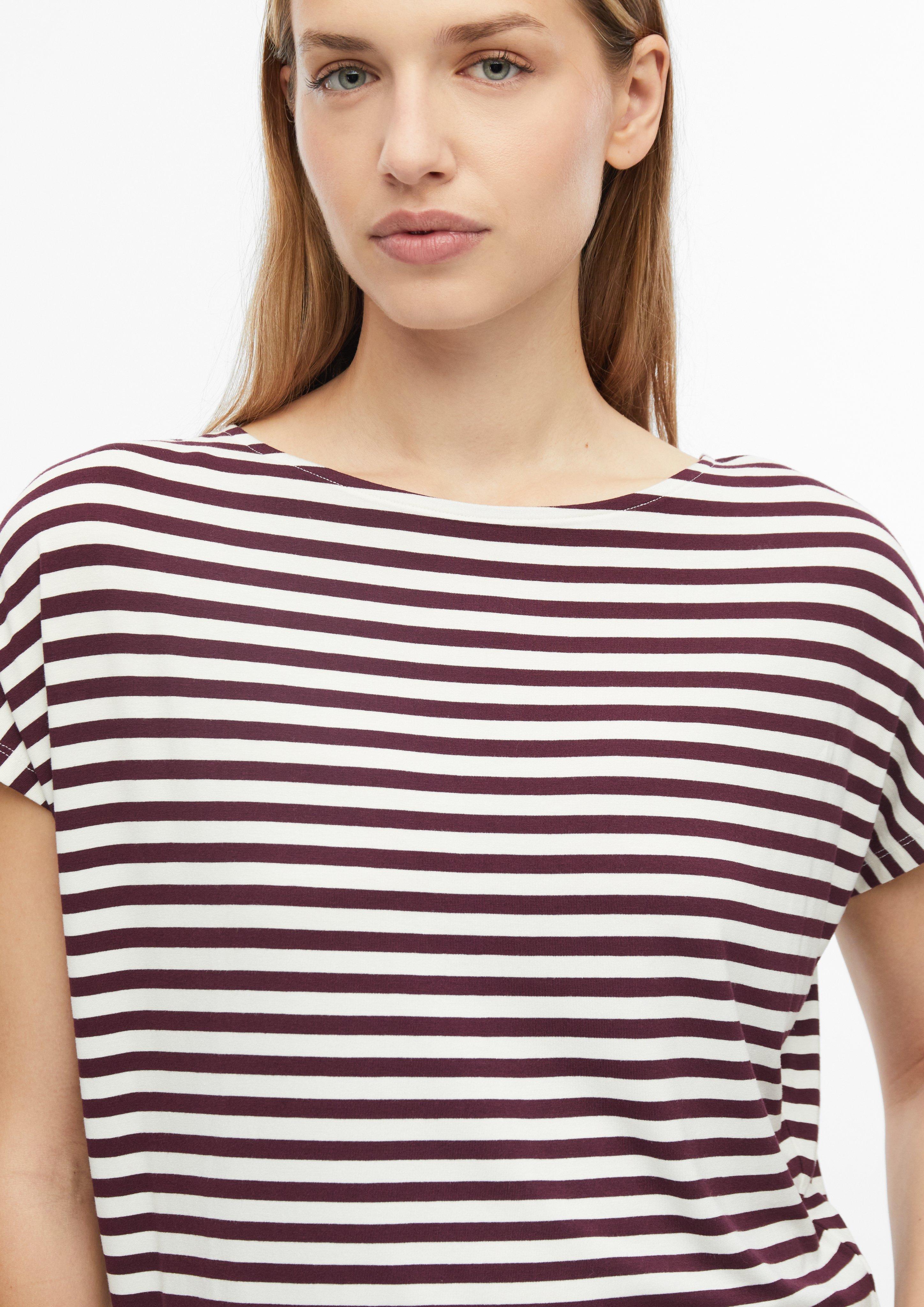 Dames Soepelvallend gestreept shirt met afgezakte schouders in rood van s.Oliver