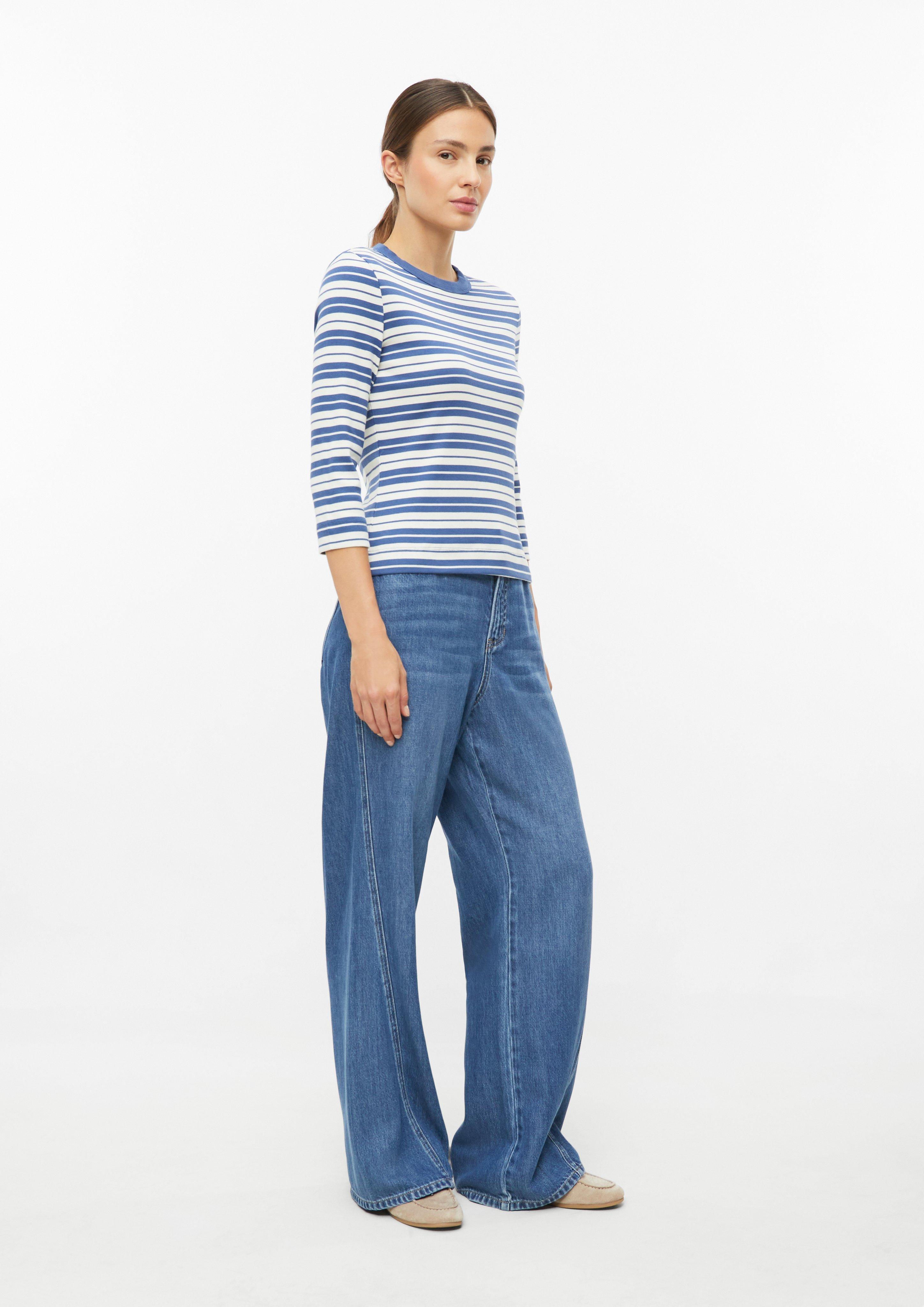 Women Slim-fit 3/4-sleeve ribbed shirt in blue by s.Oliver