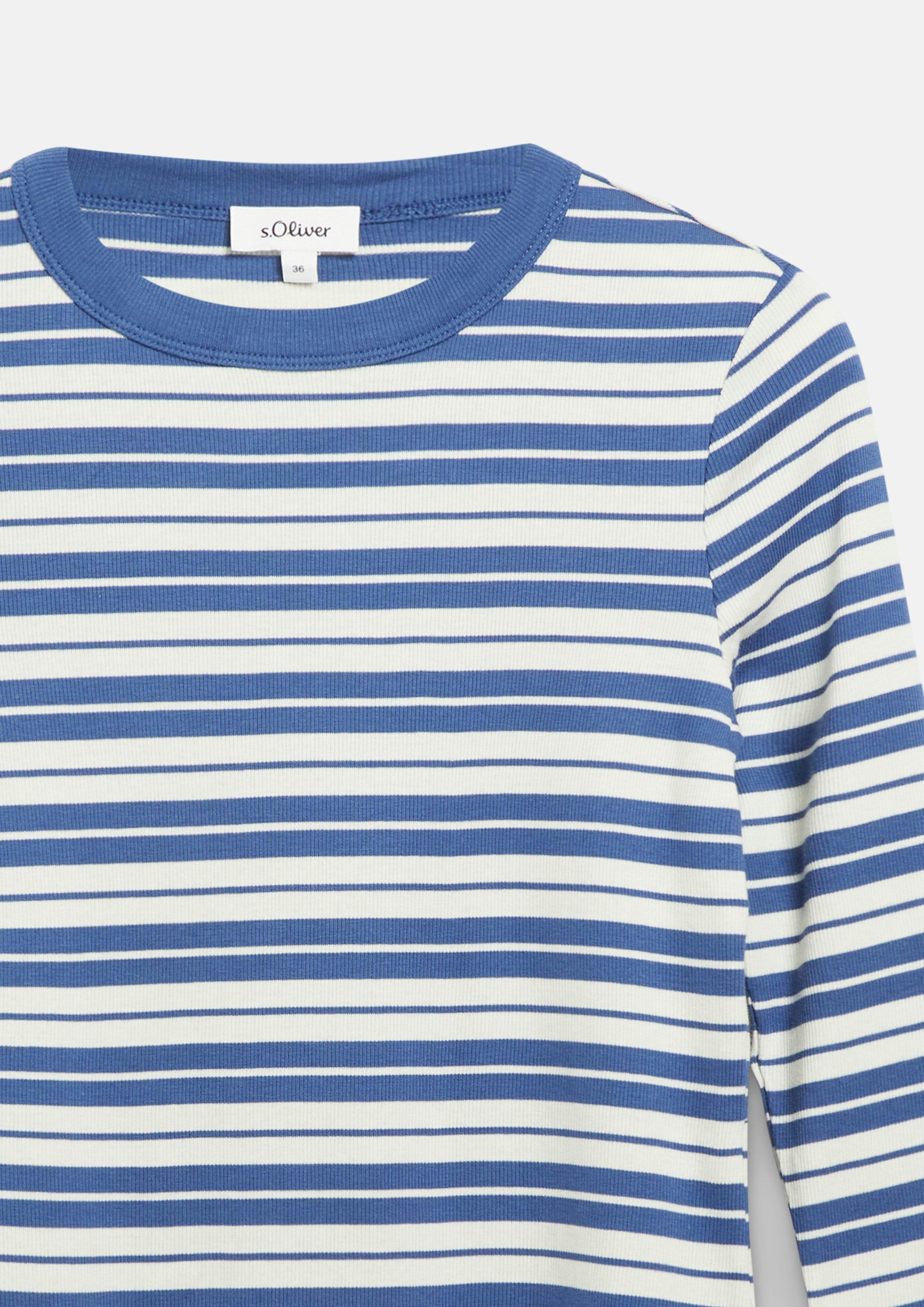 Women Slim-fit 3/4-sleeve ribbed shirt in blue by s.Oliver