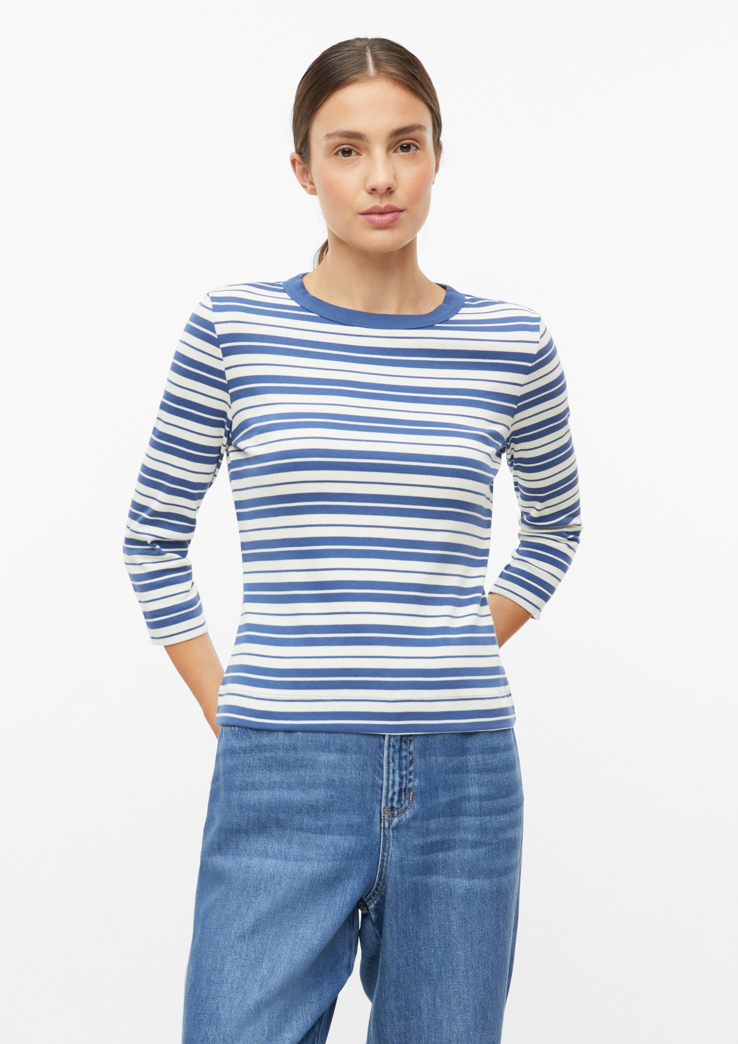 Women Slim-fit 3/4-sleeve ribbed shirt in blue by s.Oliver