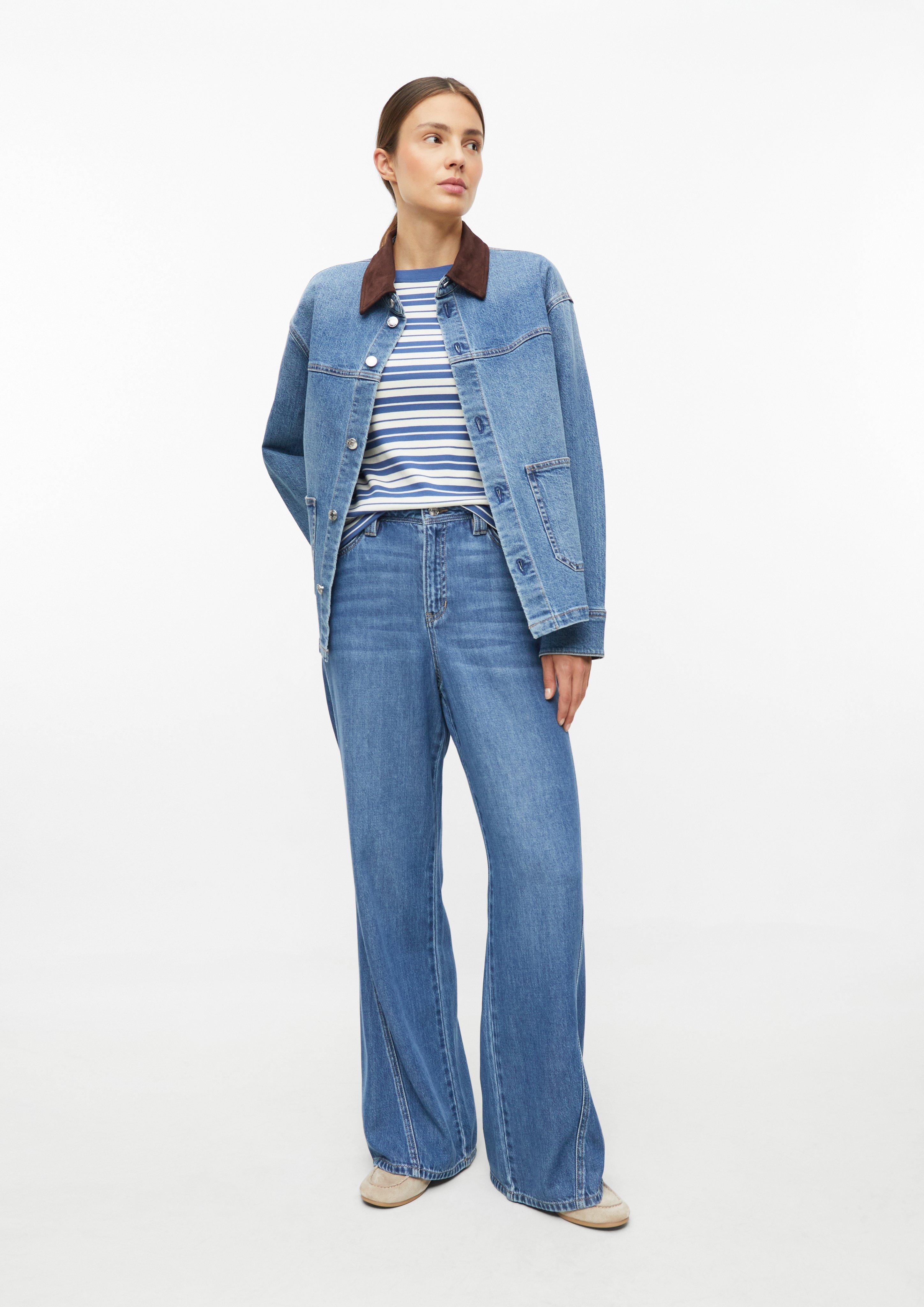Women Slim-fit 3/4-sleeve ribbed shirt in blue by s.Oliver