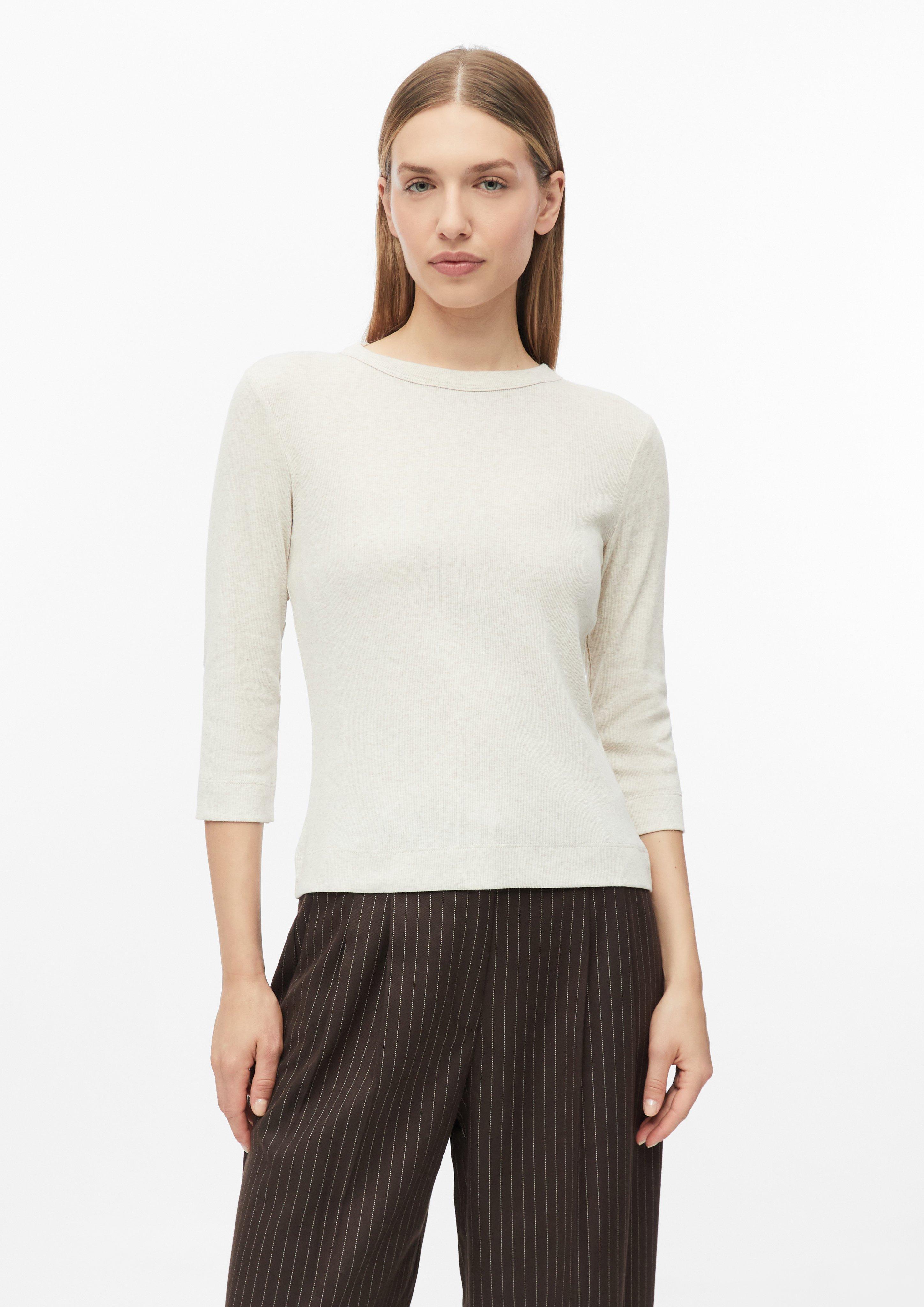 T-shirt à manches 3/4 en maille côtelée, coupe ajustée en beige clair de s.Oliver