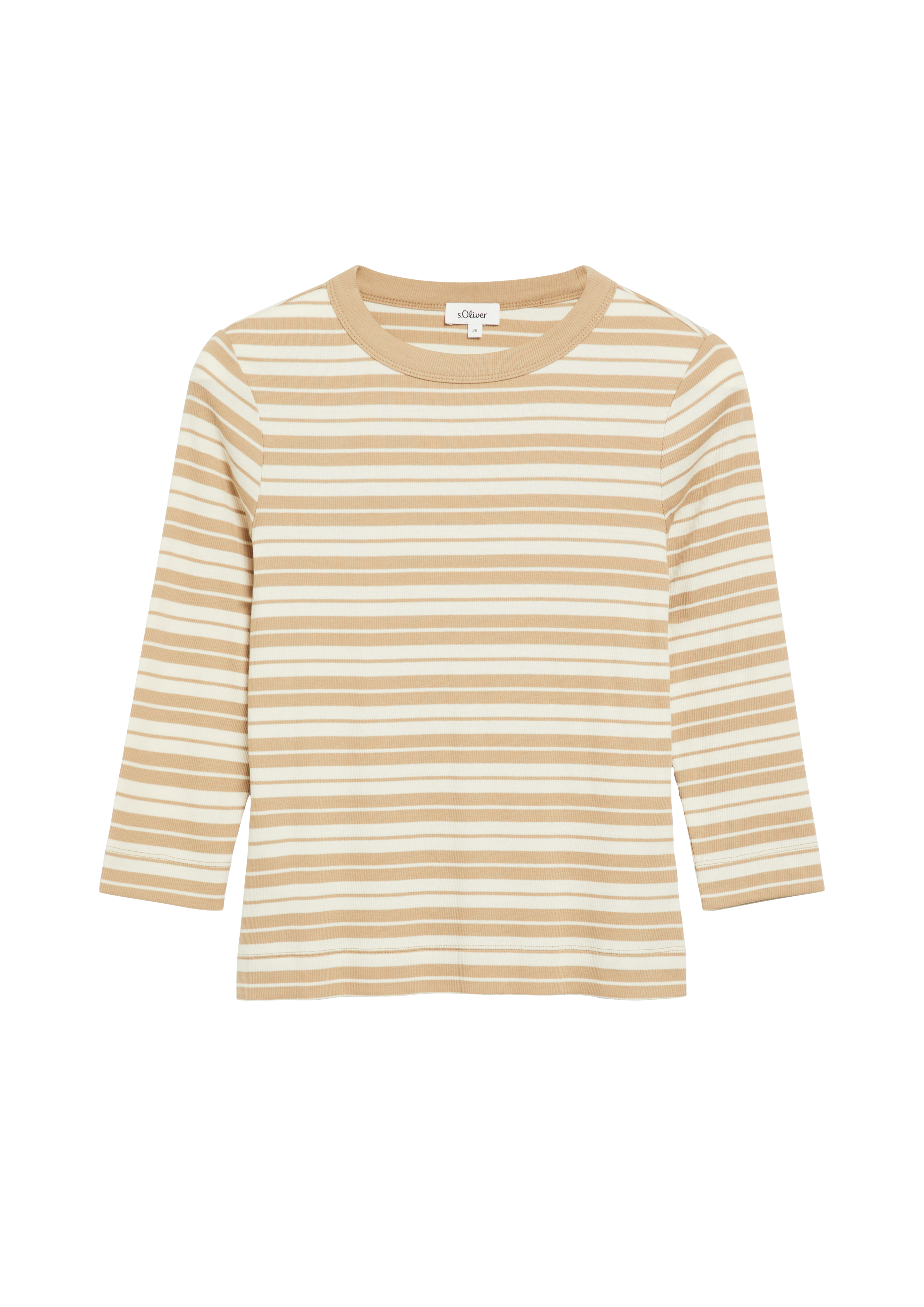 3/4-mouwig geribbeld shirt met slanke pasvorm