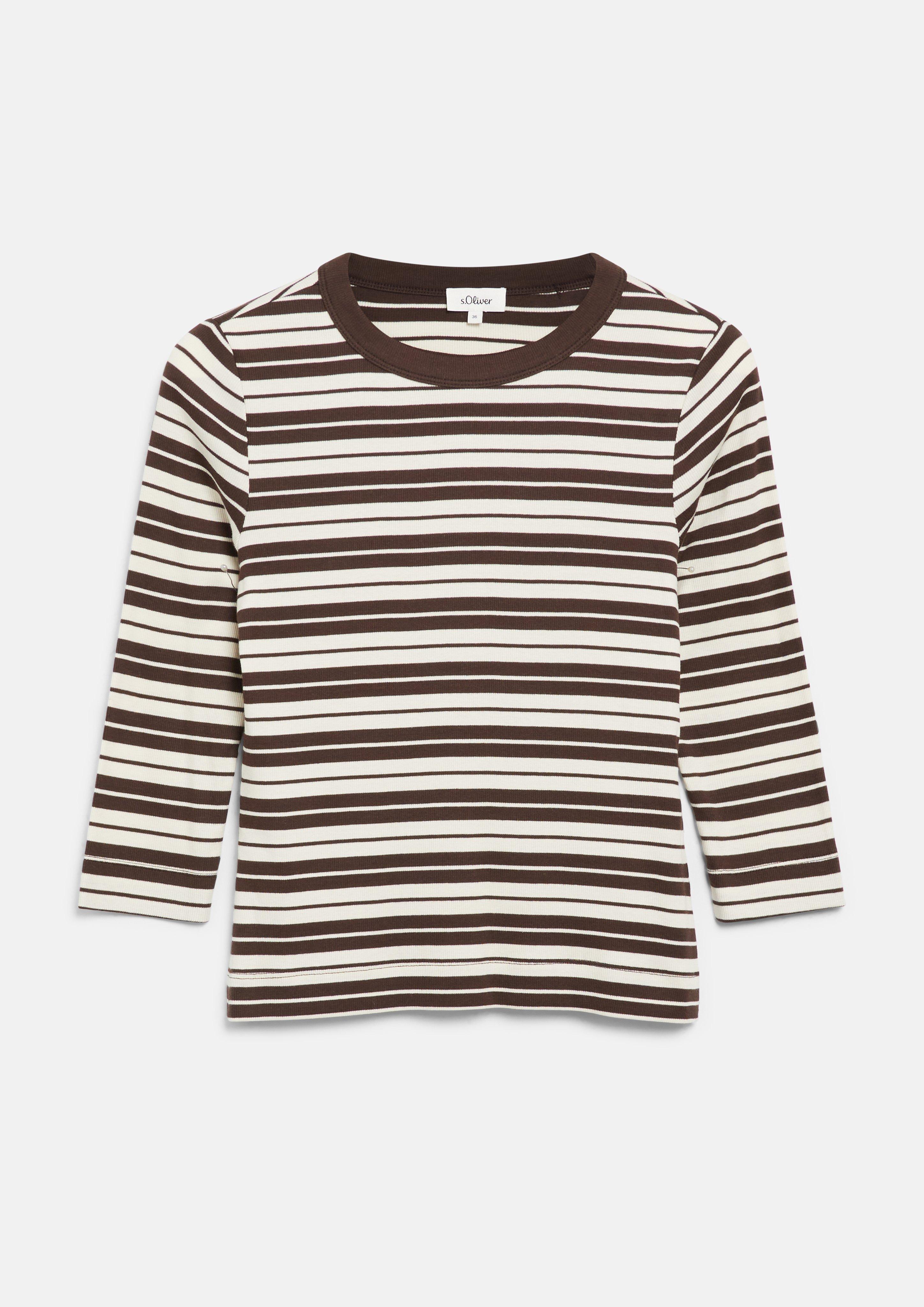 Damen 3/4-Arm-Rippshirt im Slim Fit in dunkelbraun von s.Oliver