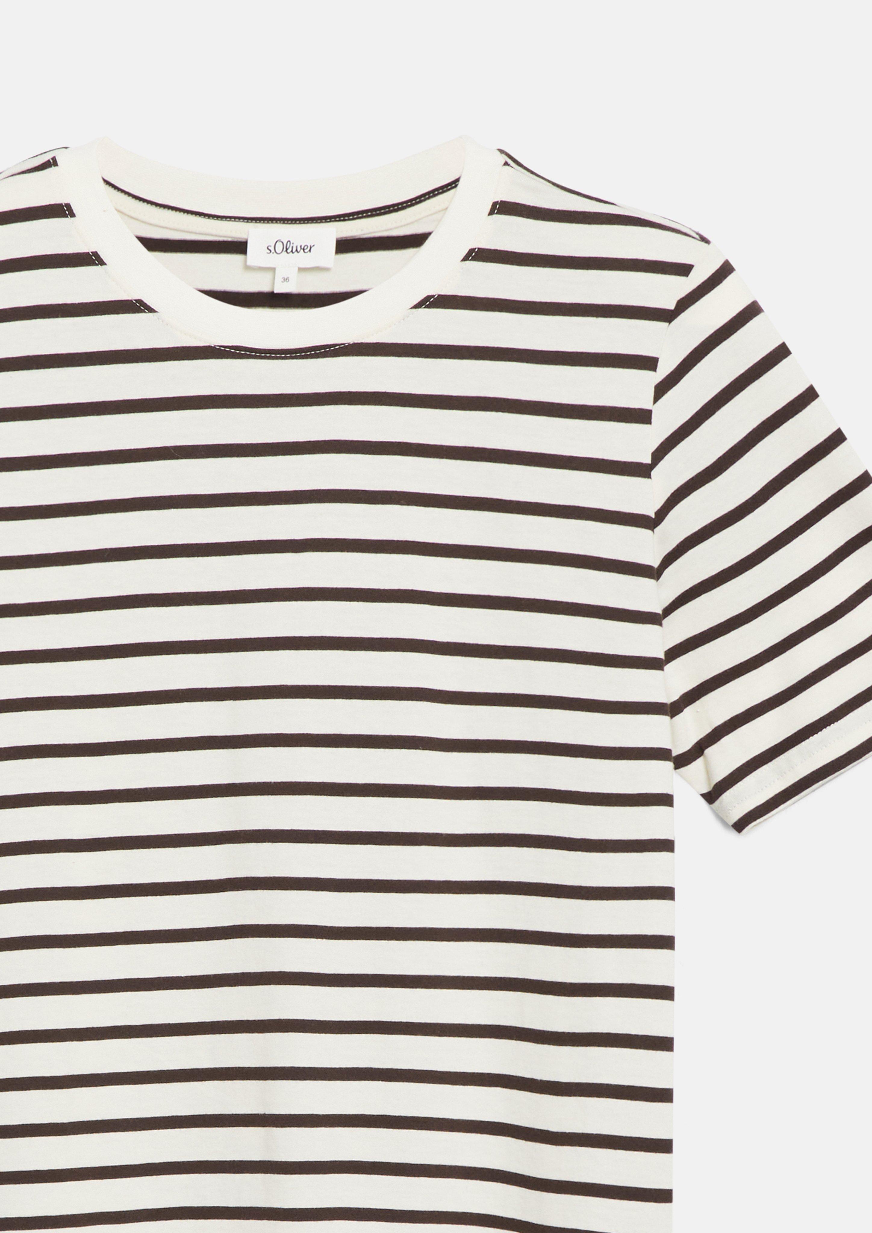 Women Striped T-shirt with a crew neck in cream by s.Oliver