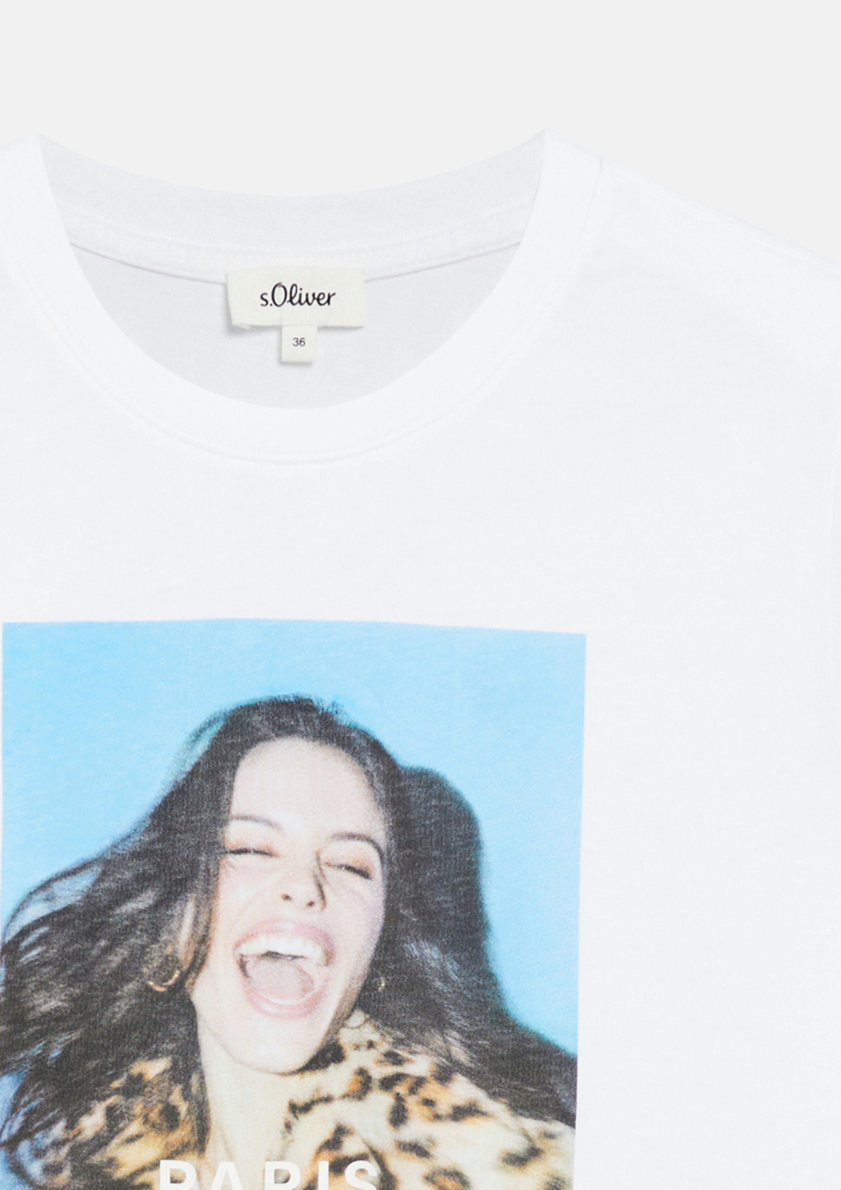 Dames T-shirt met relaxte pasvorm en print in wit van s.Oliver