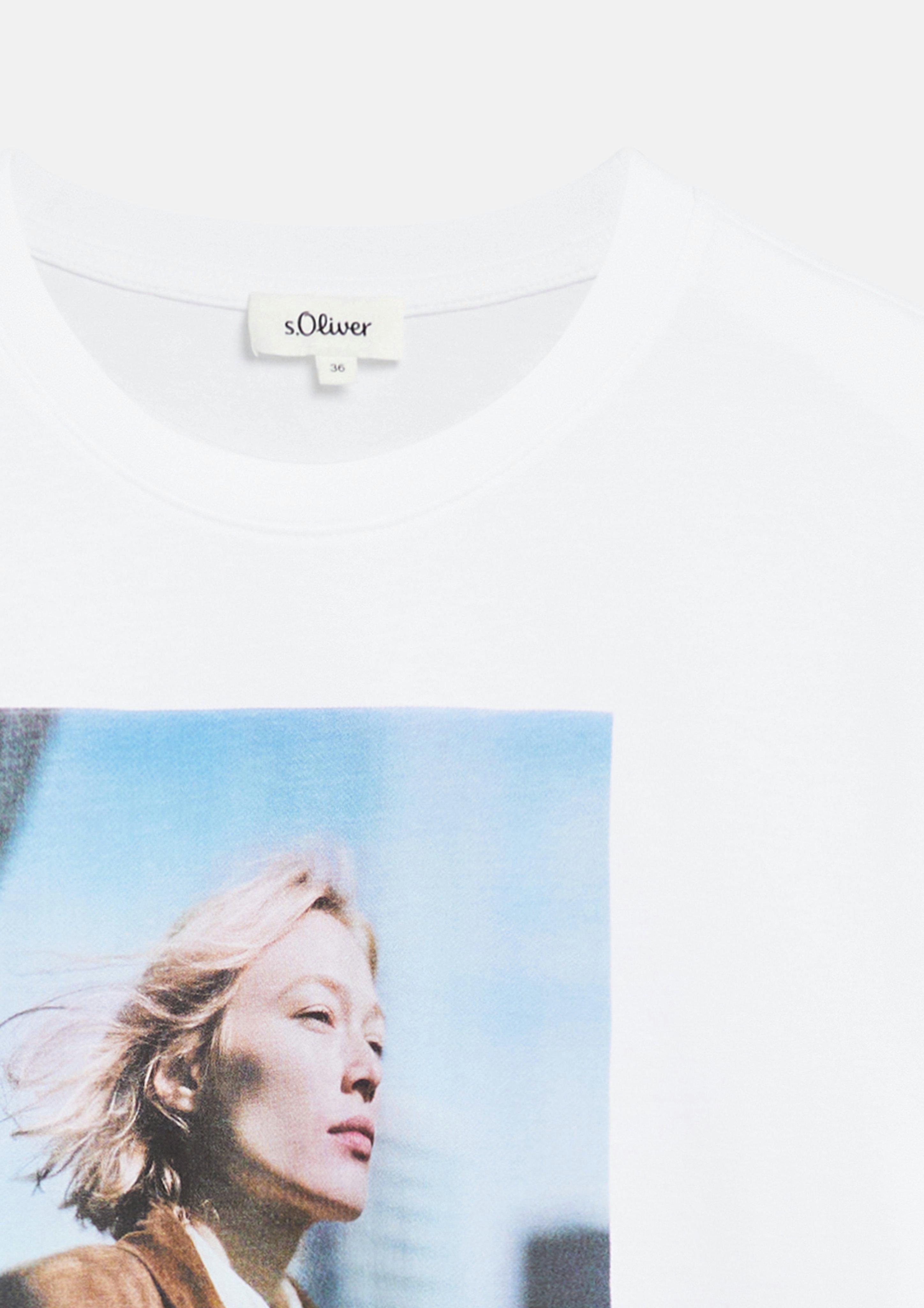Femmes T-shirt coupe décontractée avec imprimé en blanc de s.Oliver