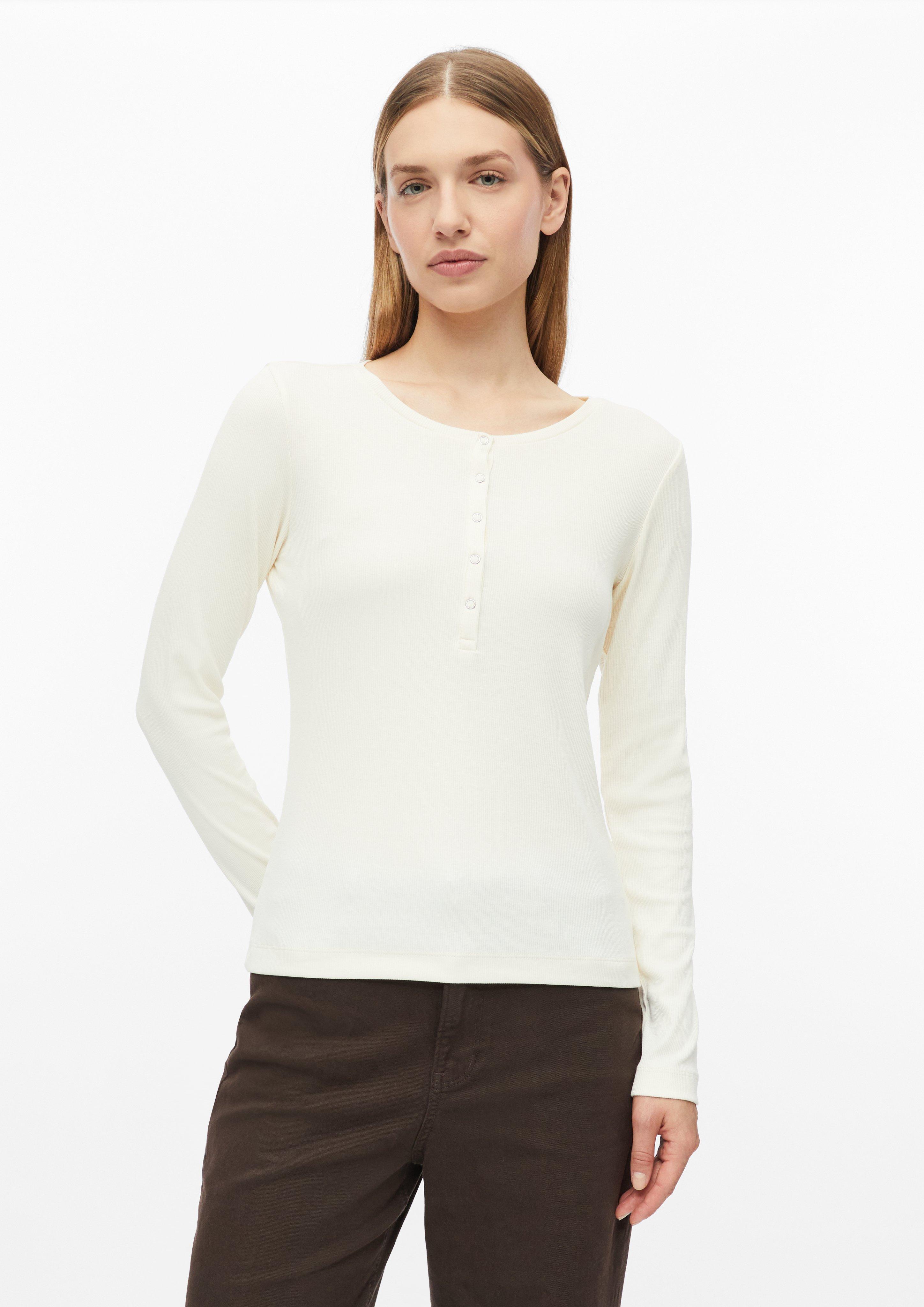 Dames Geribd T-shirt met lange mouwen en knoopsluiting in slim fit in crème van s.Oliver