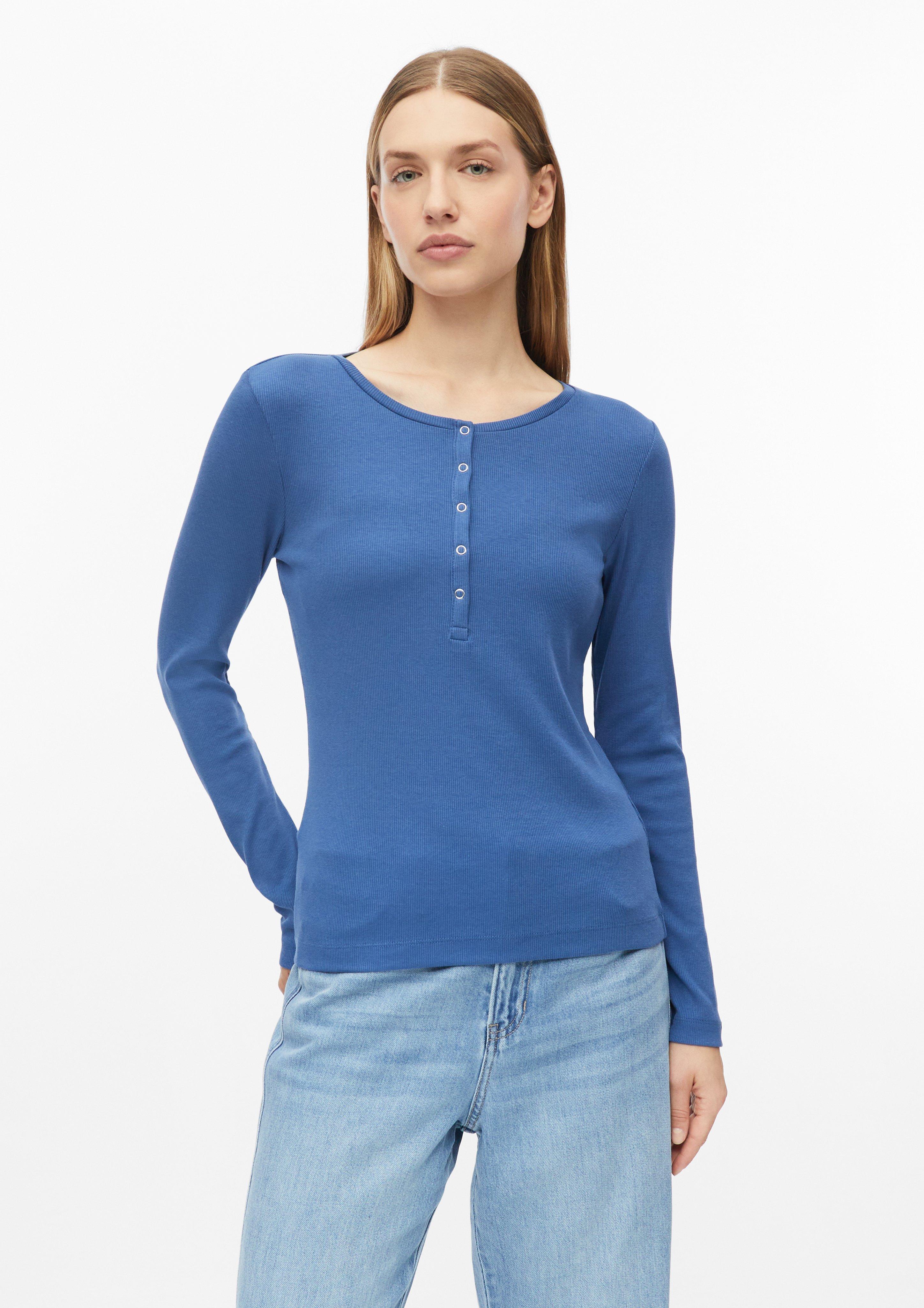 Damen Ripp-Langarmshirt mit Knopfleiste im Slim Fit in royalblau von s.Oliver