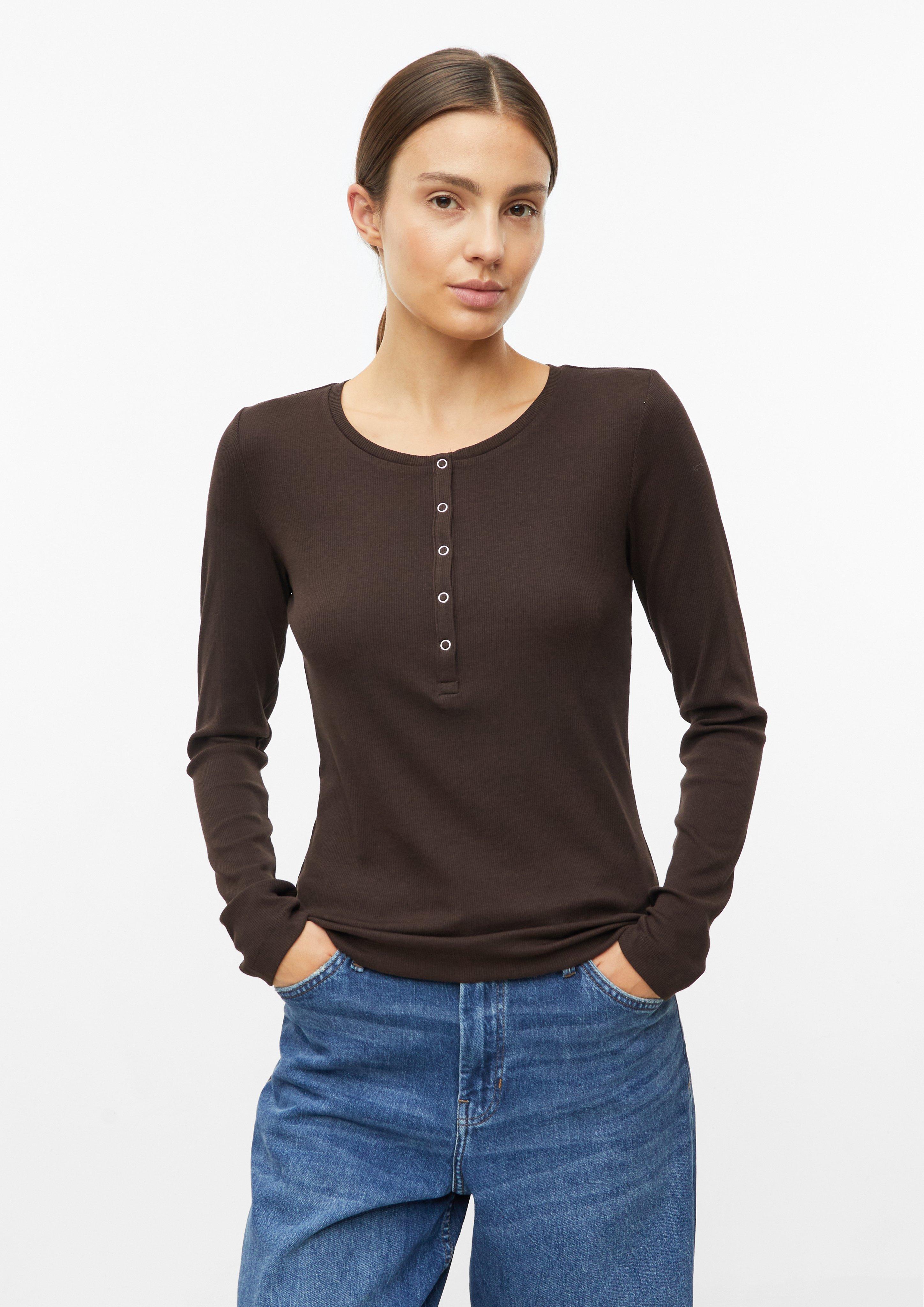 T-shirt à manches longues en jersey côtelé avec patte de boutonnage, coupe slim en marron foncé de s.Oliver