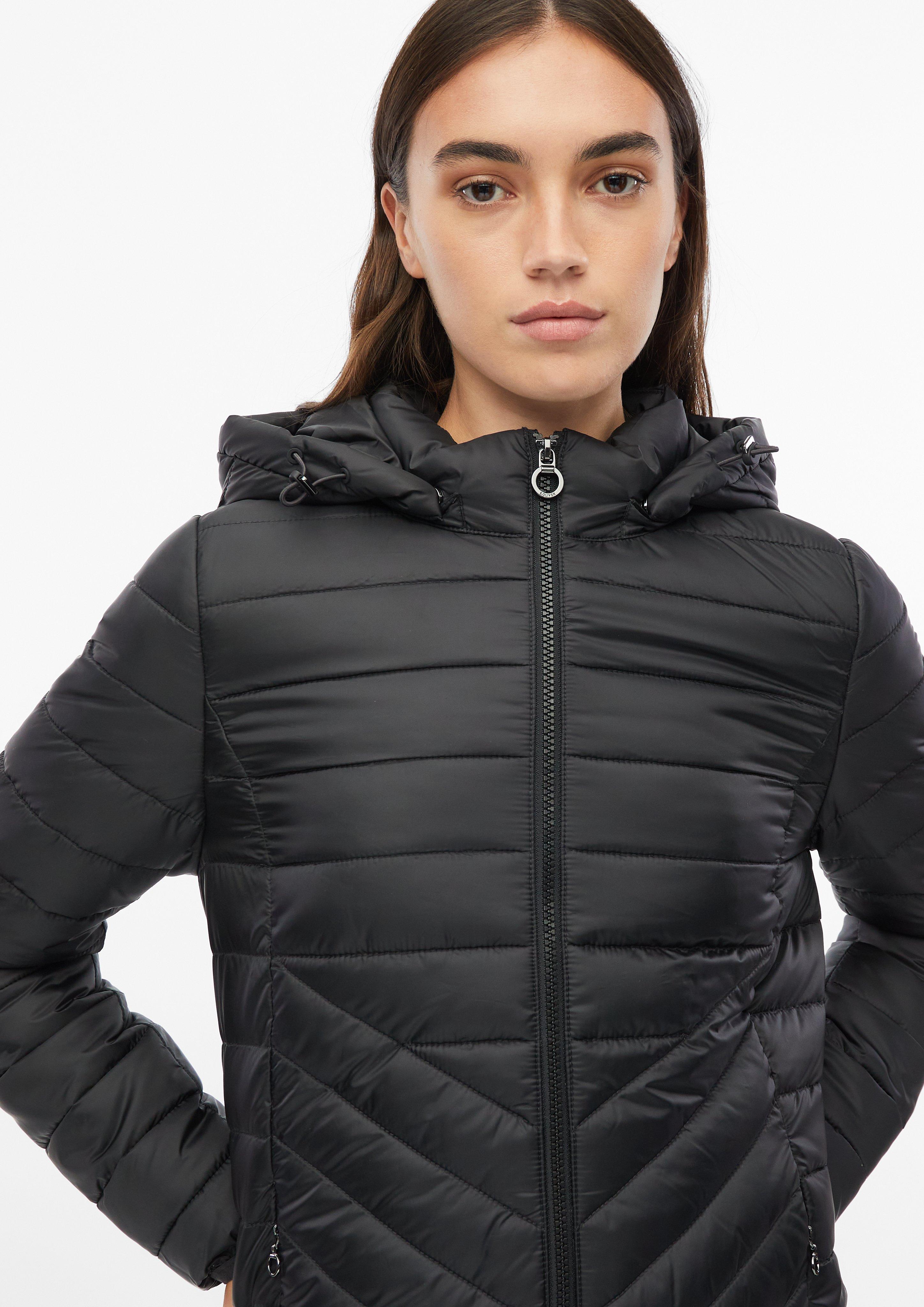 Women Lightweight quilted coat with a hood and pack-away feature in black by s.Oliver