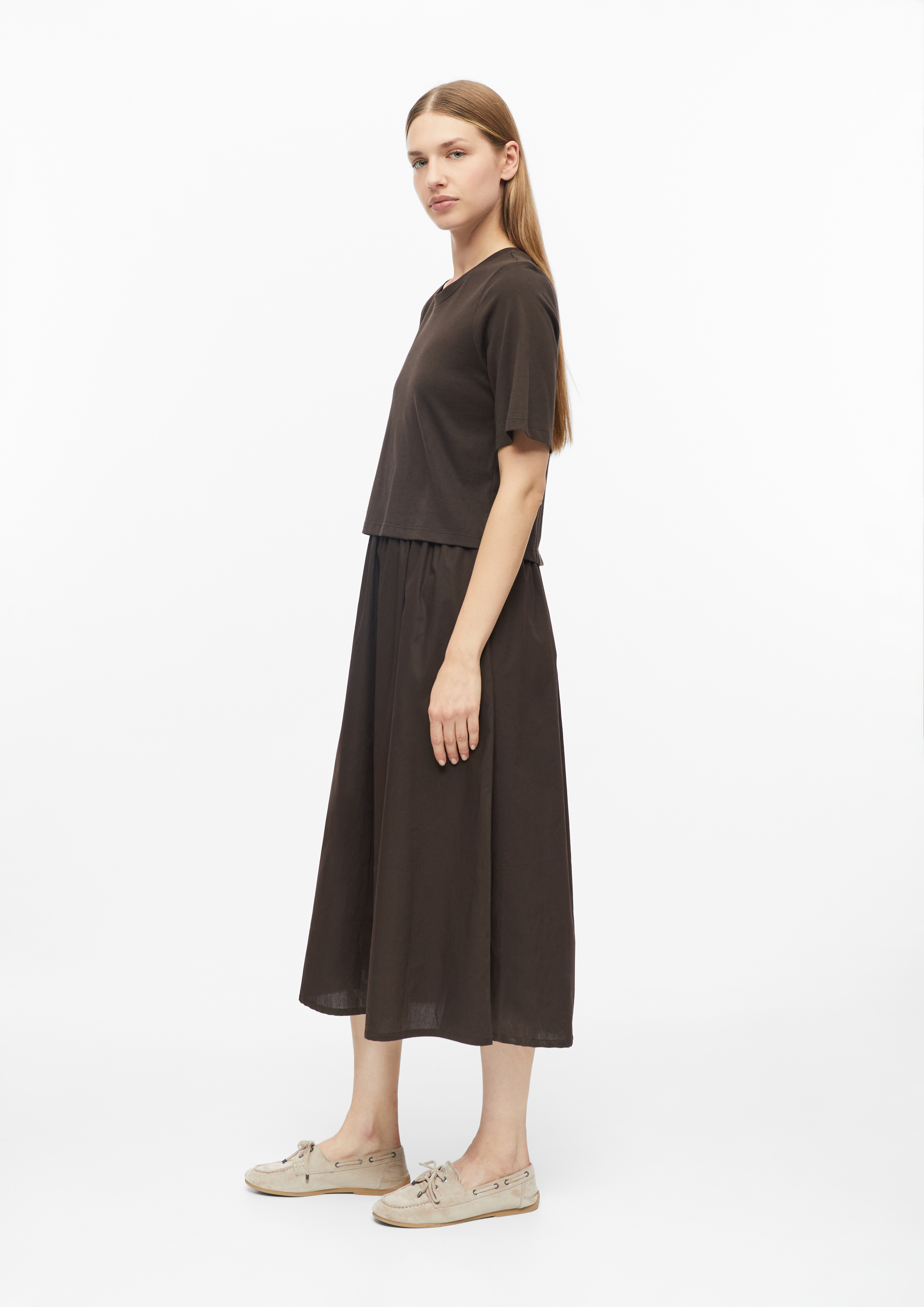 Women Midi dress in a mix of fabrics with side pockets in brown by s.Oliver