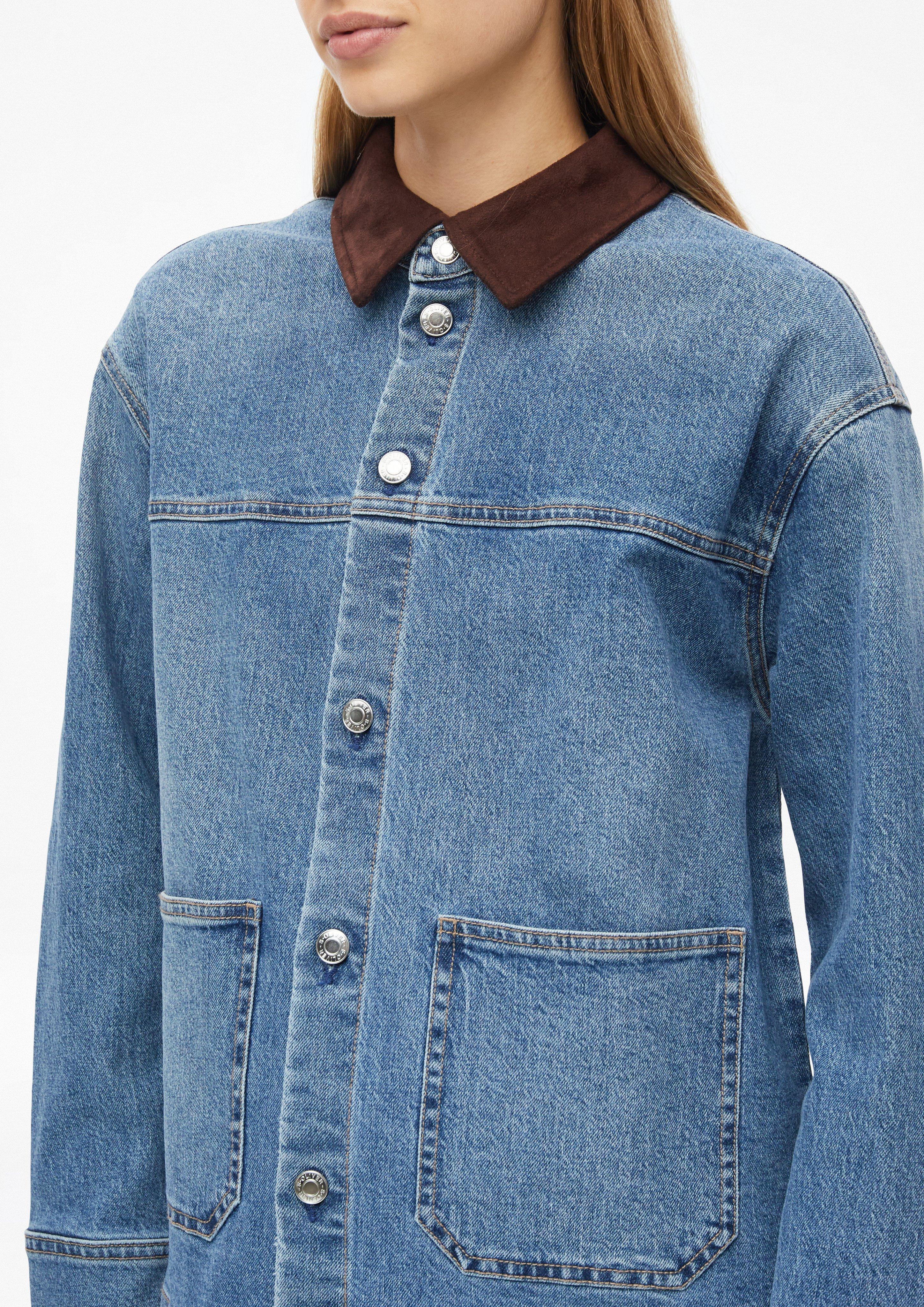 Femmes Surchemise en jean à col en velours en bleu de s.Oliver