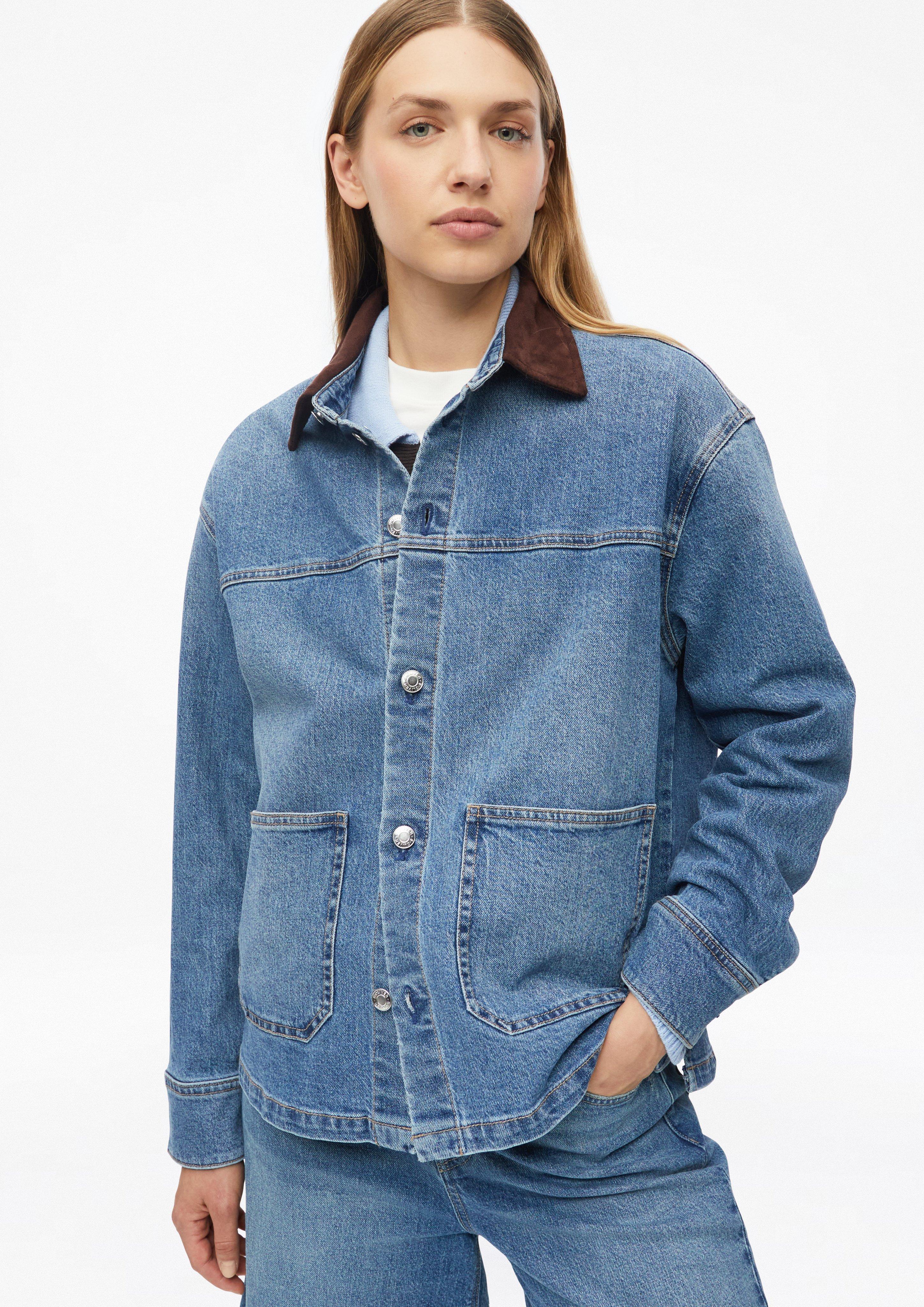 Femmes Surchemise en jean à col en velours en bleu de s.Oliver