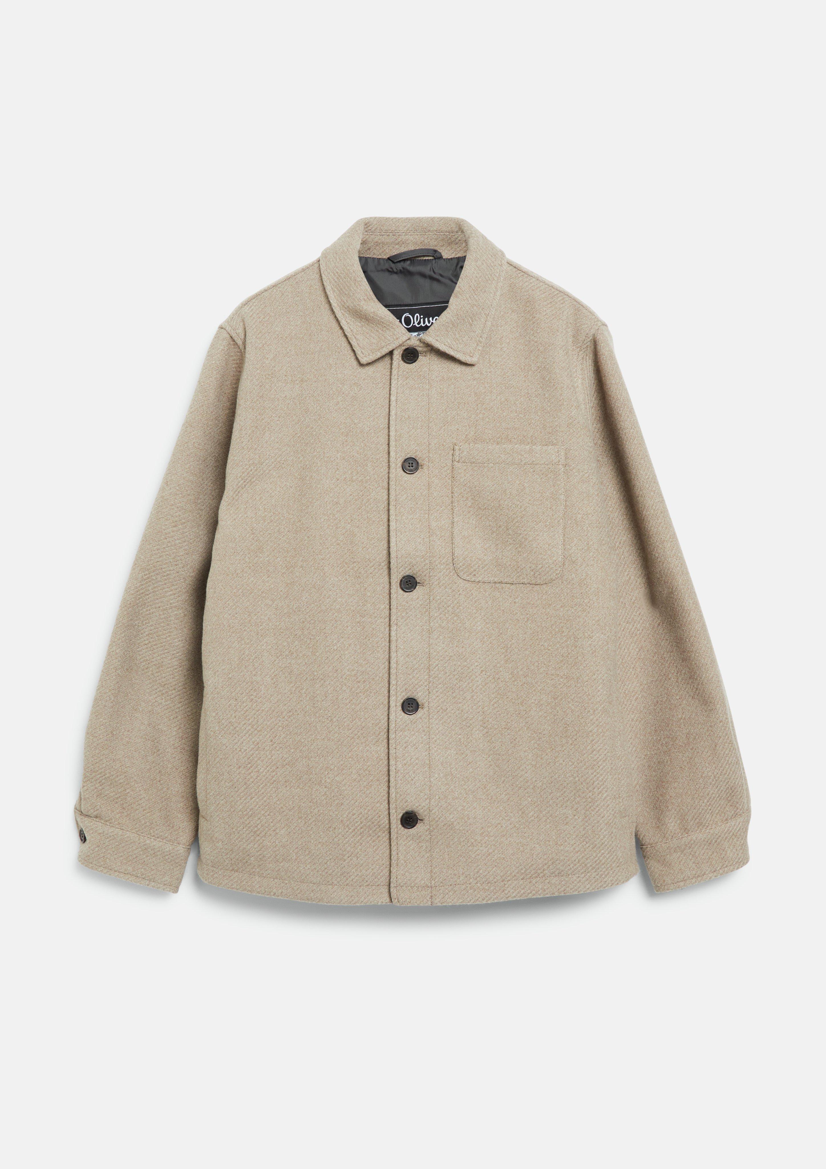 Soft, wool-look overshirt with a button placket in beige by s.Oliver