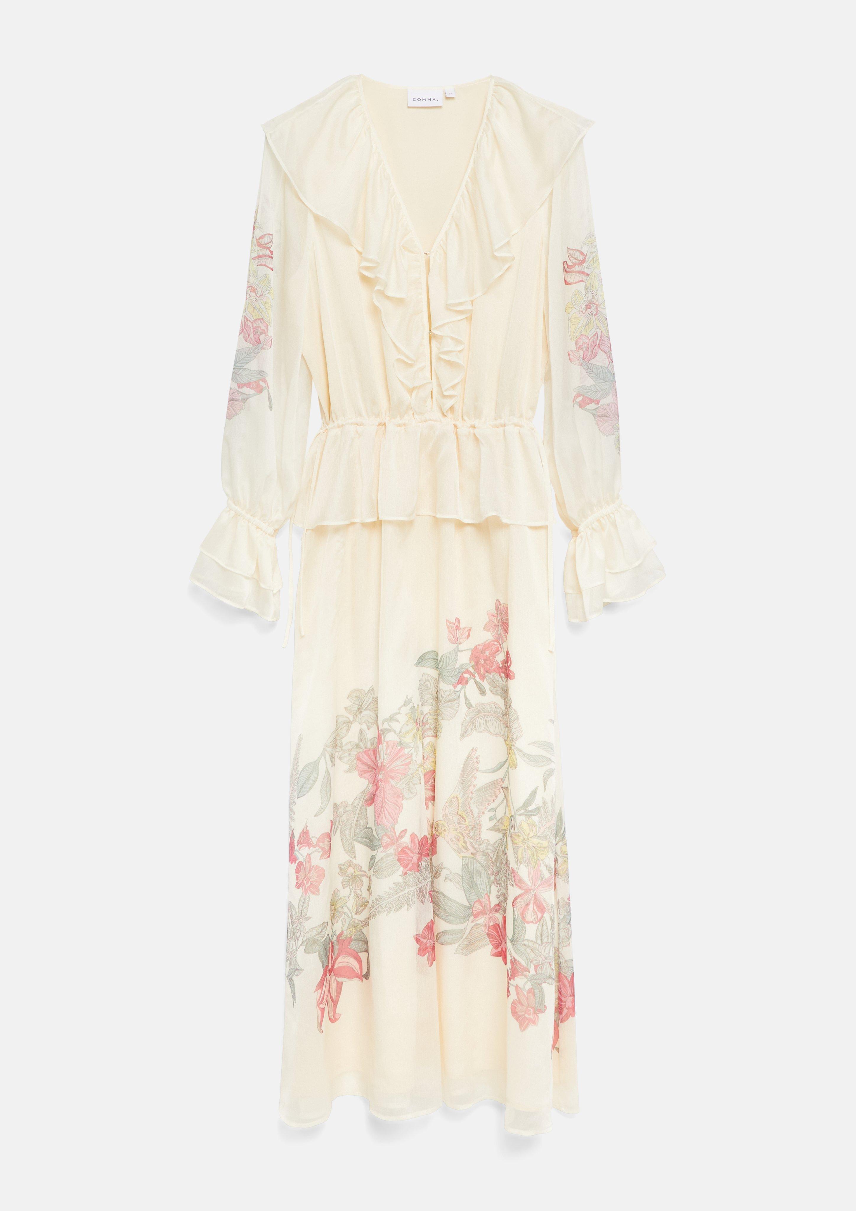 Langes Kleid aus Crêpechiffon mit Volant-Details in  von COMMA