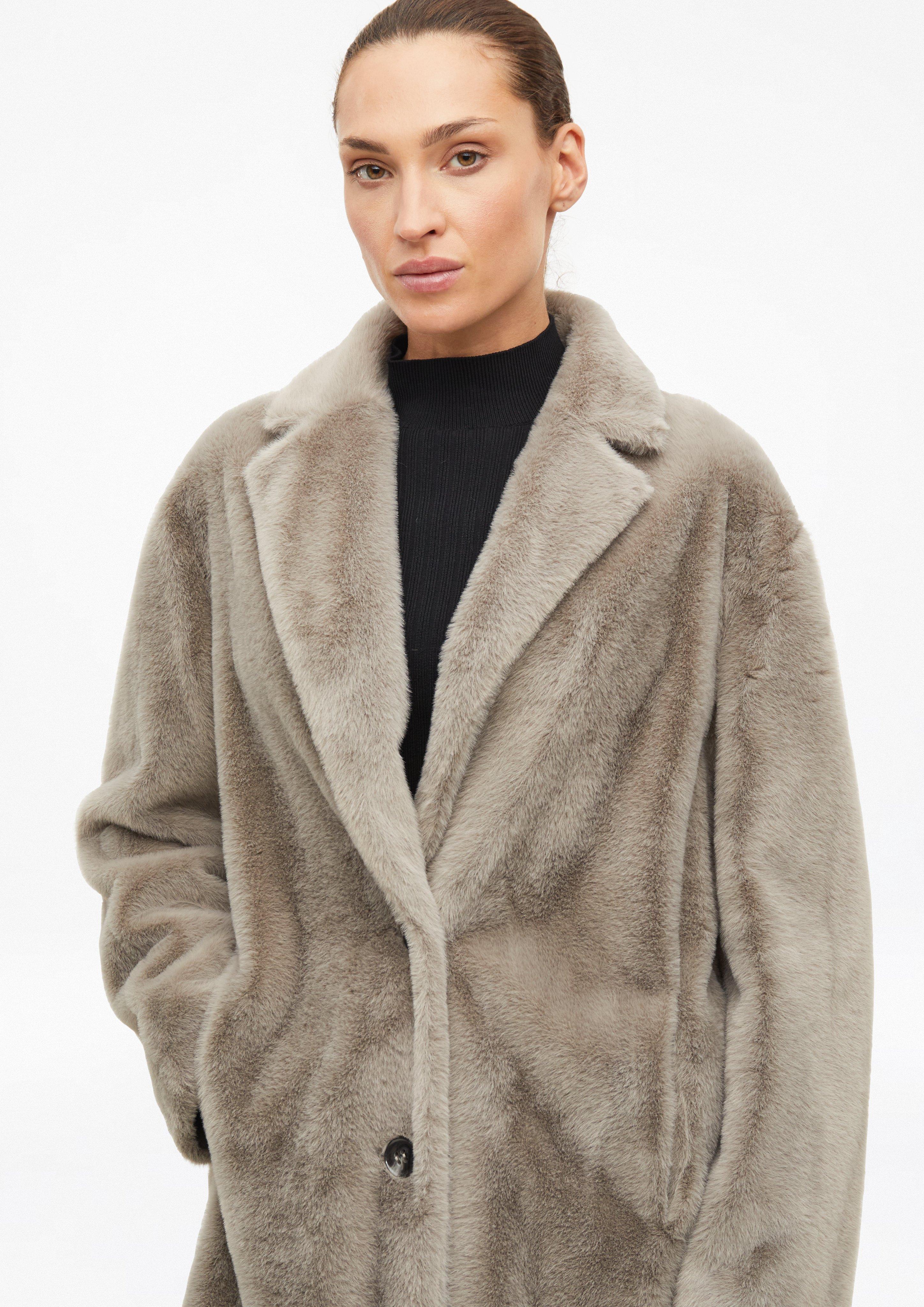 Women Faux Fur Coat in a Relaxed Fit in grey by s.Oliver BLACK LABEL