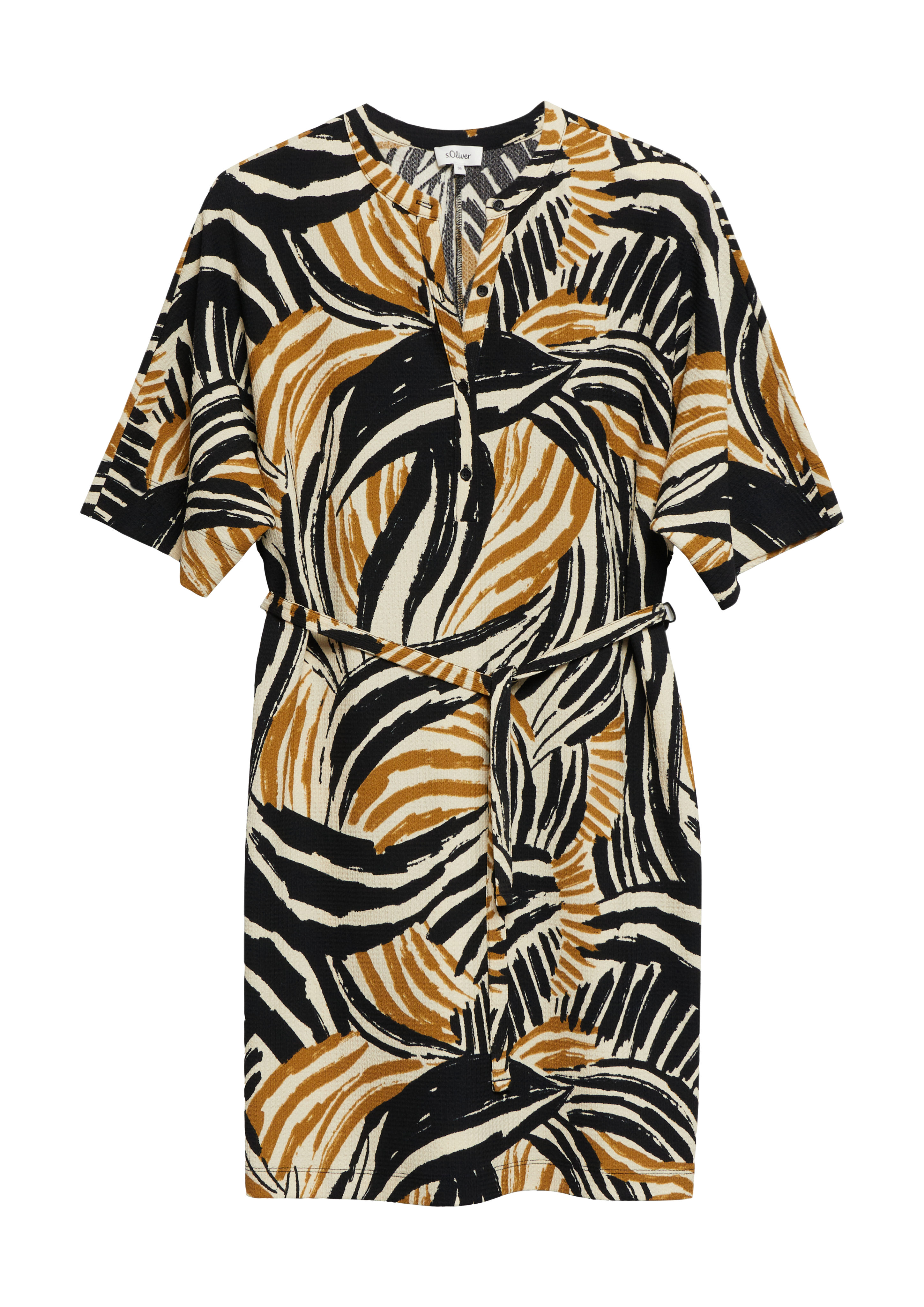 s.Oliver Strukturiertes Jersey-Kleid Mit Gürtel Und Knopfleiste