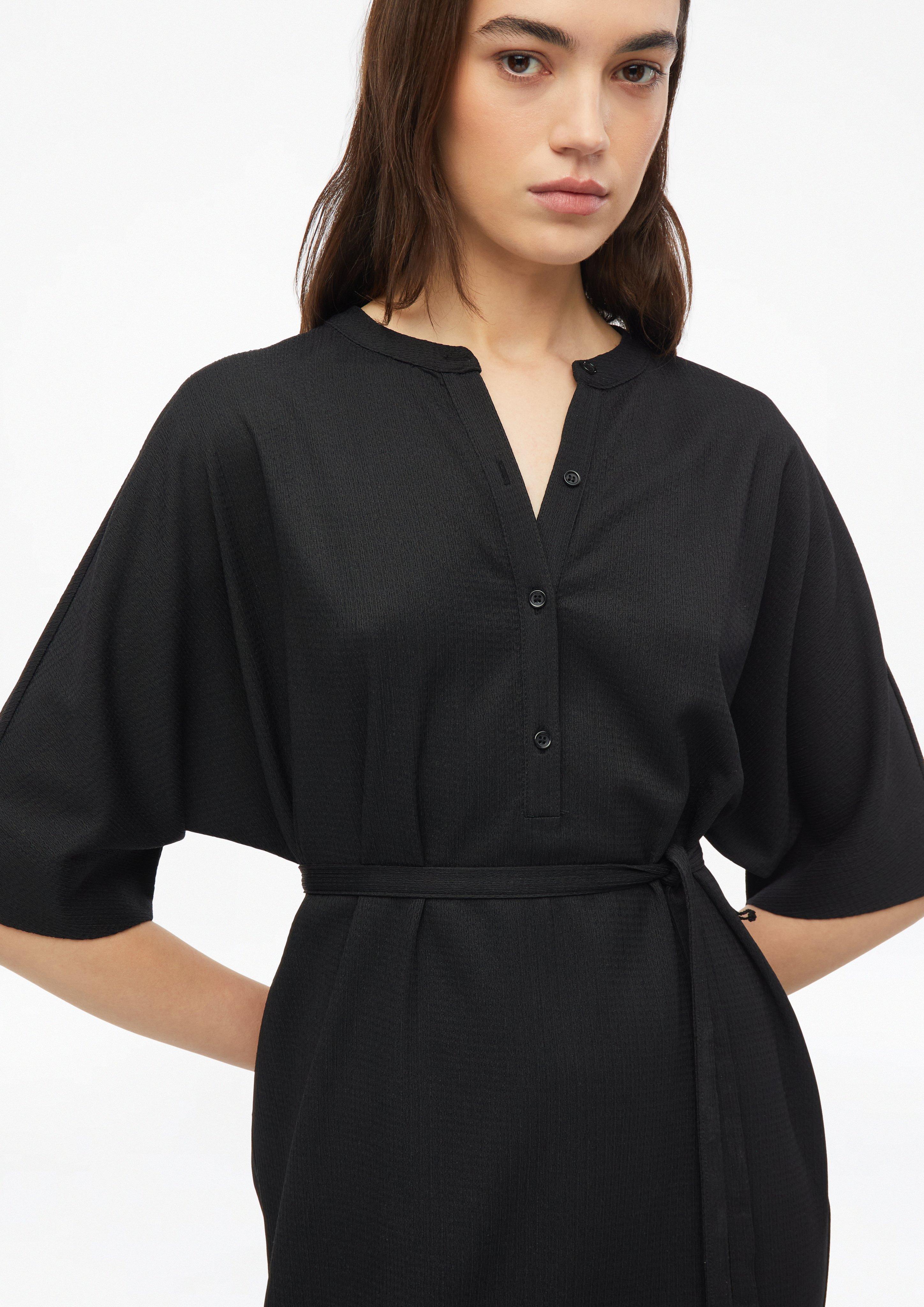 Structured jersey dress with belt and button placket - Black | s.Oliver