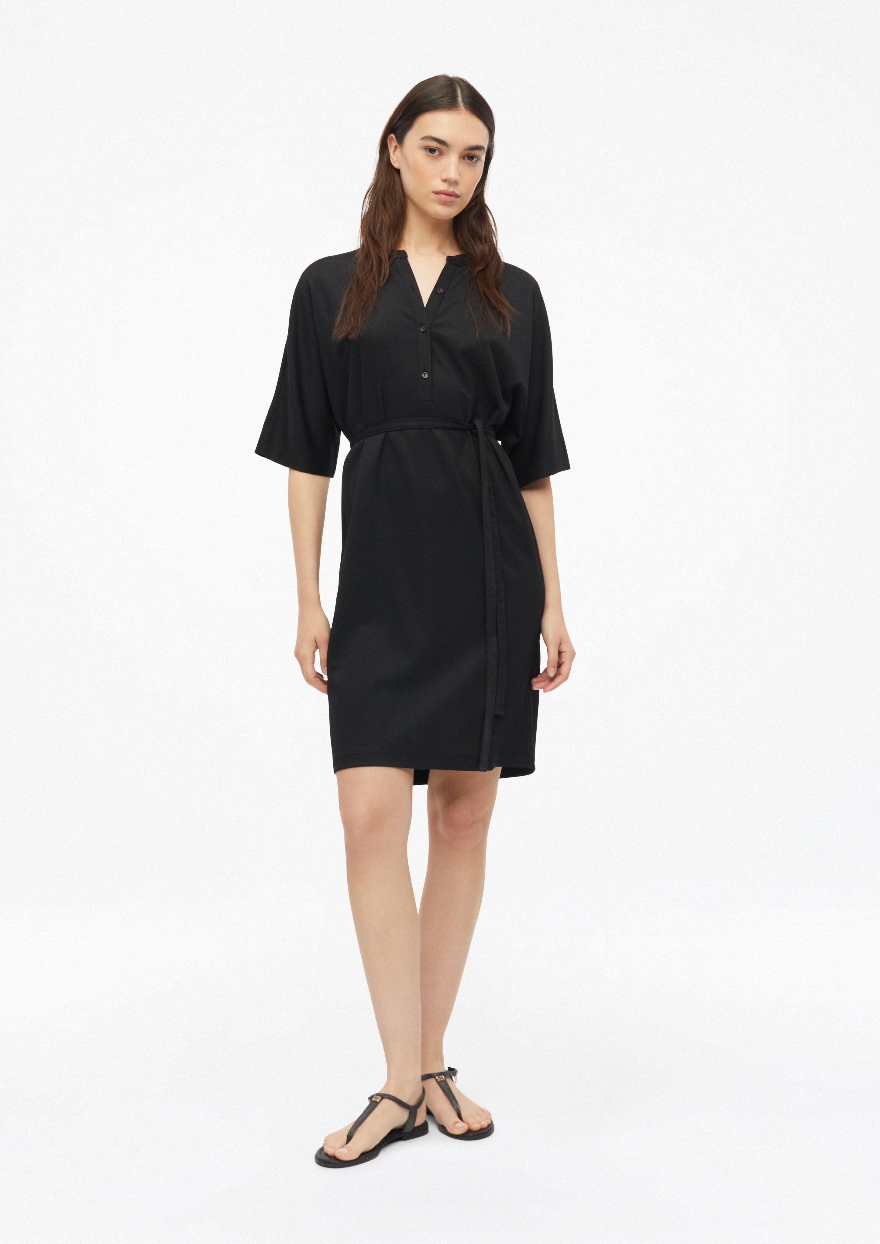 Structured jersey dress with belt and button placket - Black | s.Oliver