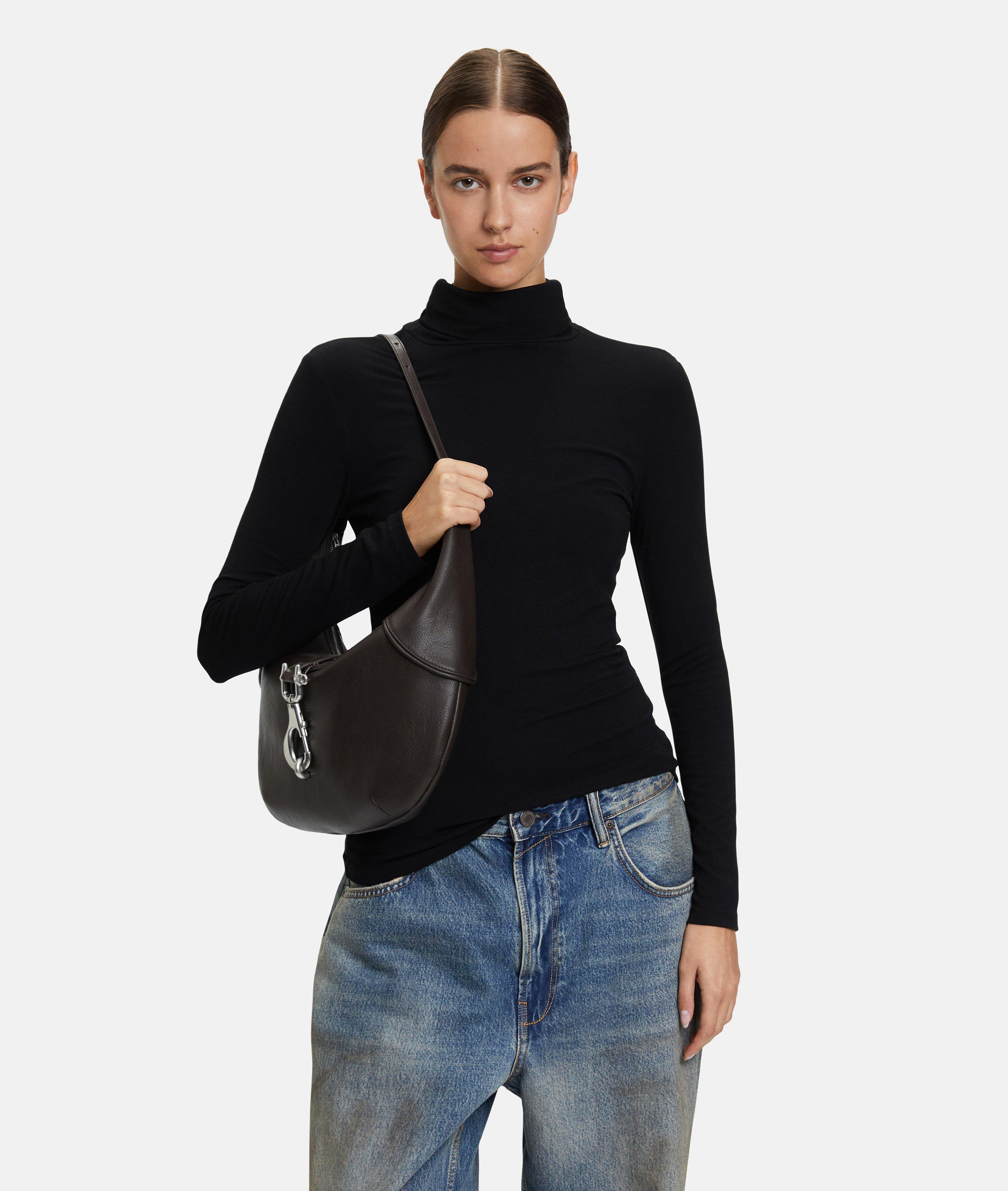 Women Spacious faux-leather shoulder bag with an authentic grain pattern in brown by Liebeskind Berlin