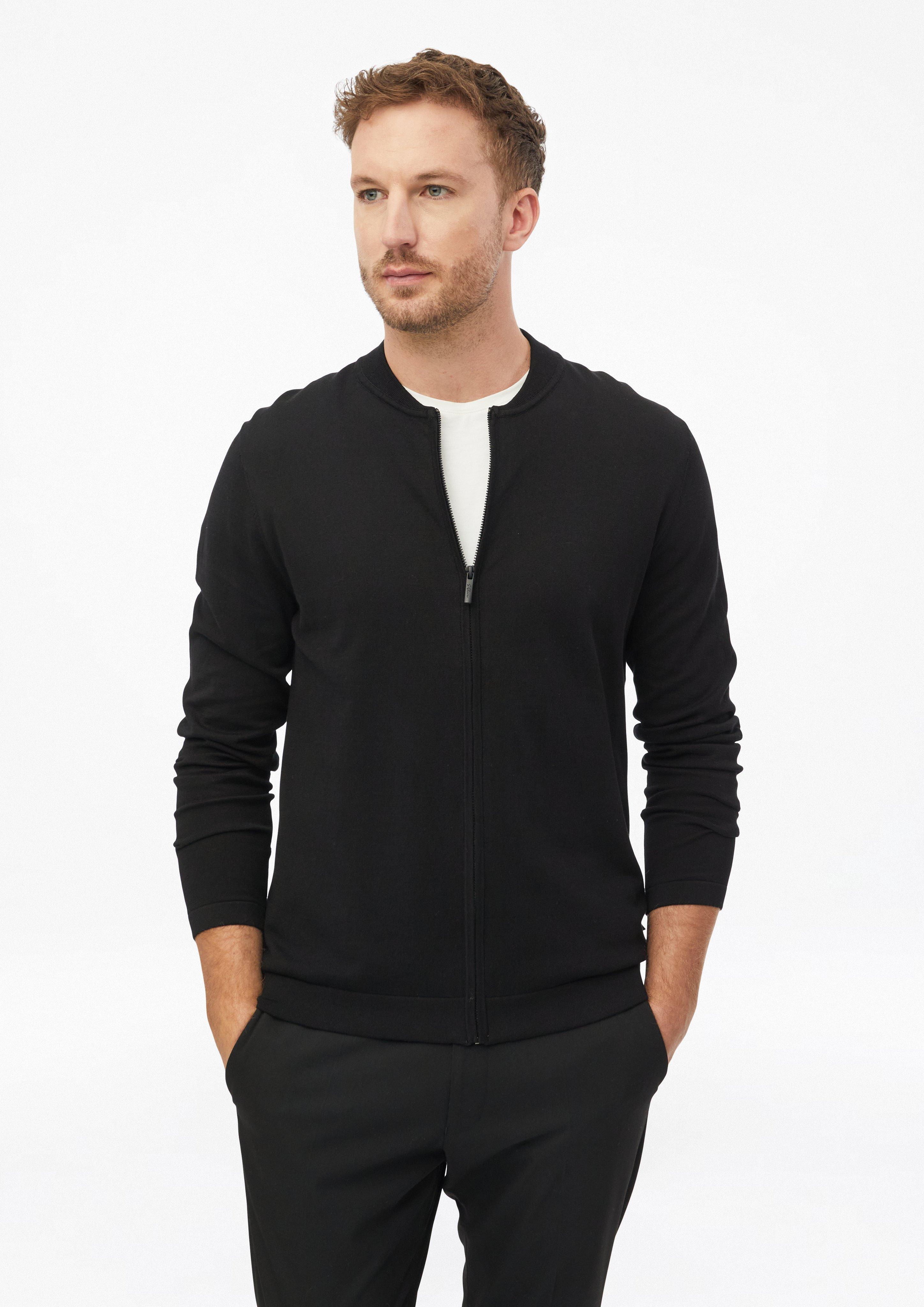Blouson-style cardigan made from a cotton-silk blend in black by s.Oliver BLACK LABEL