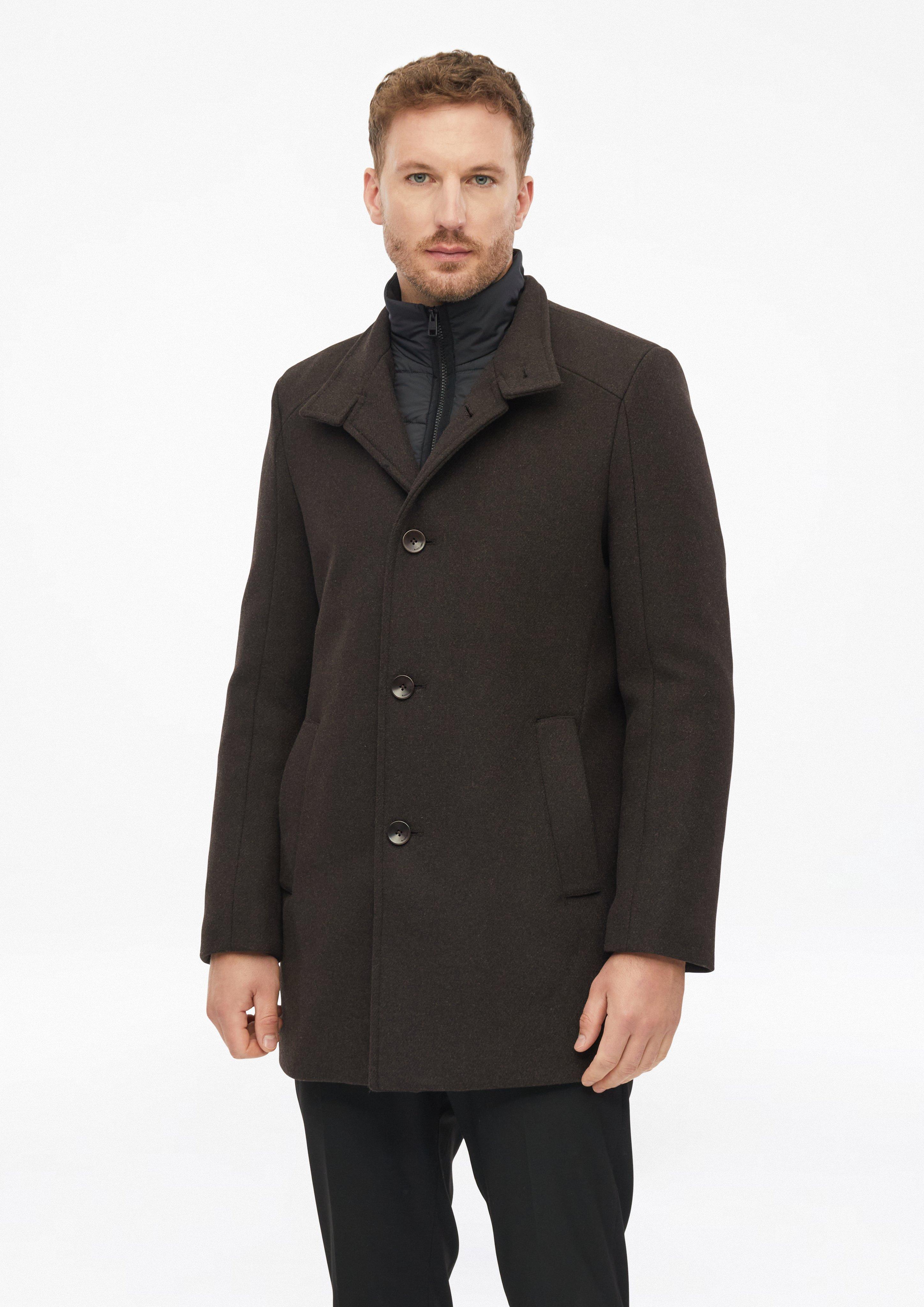 Wool-blend coat with stand-up collar and insert in dark brown by s.Oliver BLACK LABEL