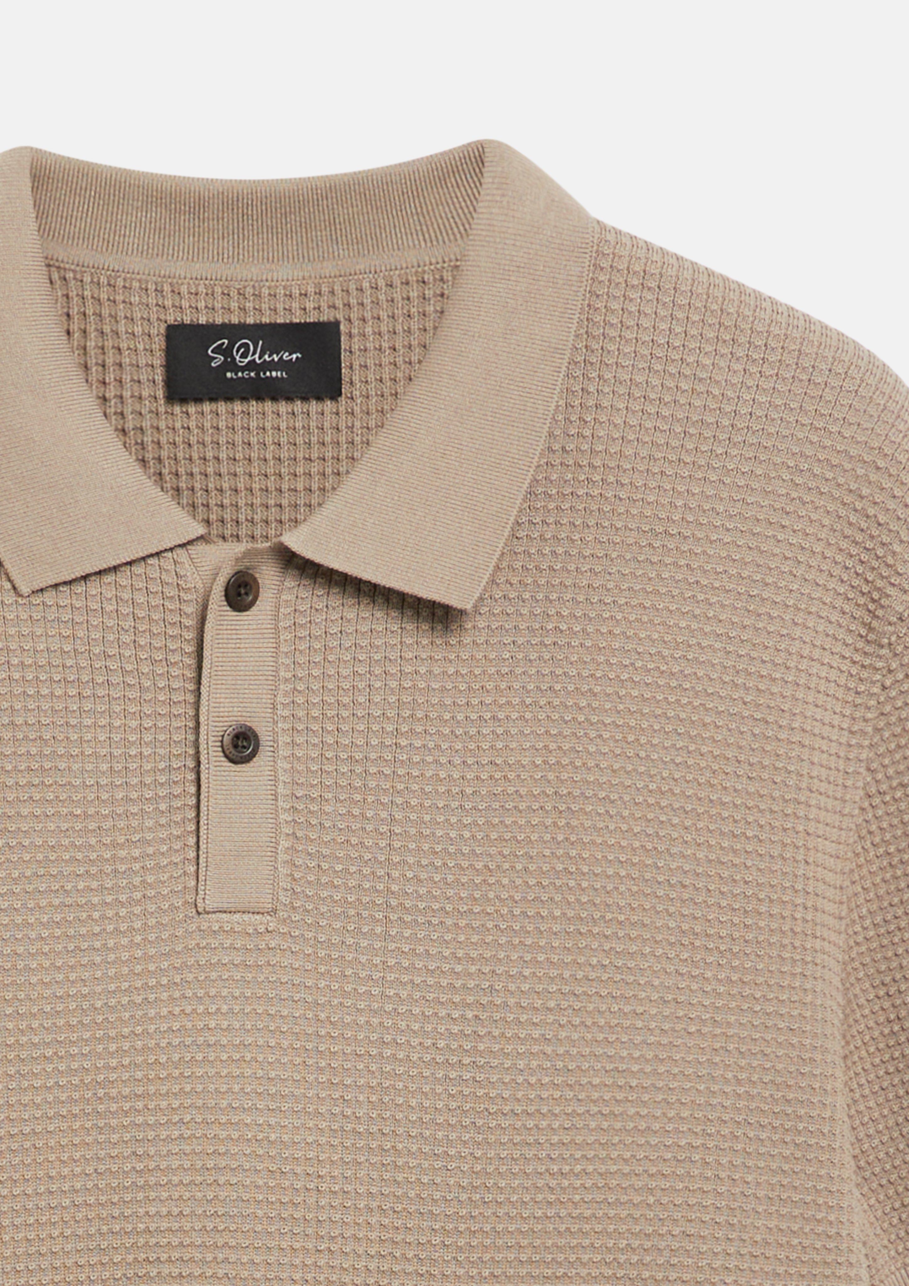Men Finely textured knit polo shirt in brown by s.Oliver BLACK LABEL