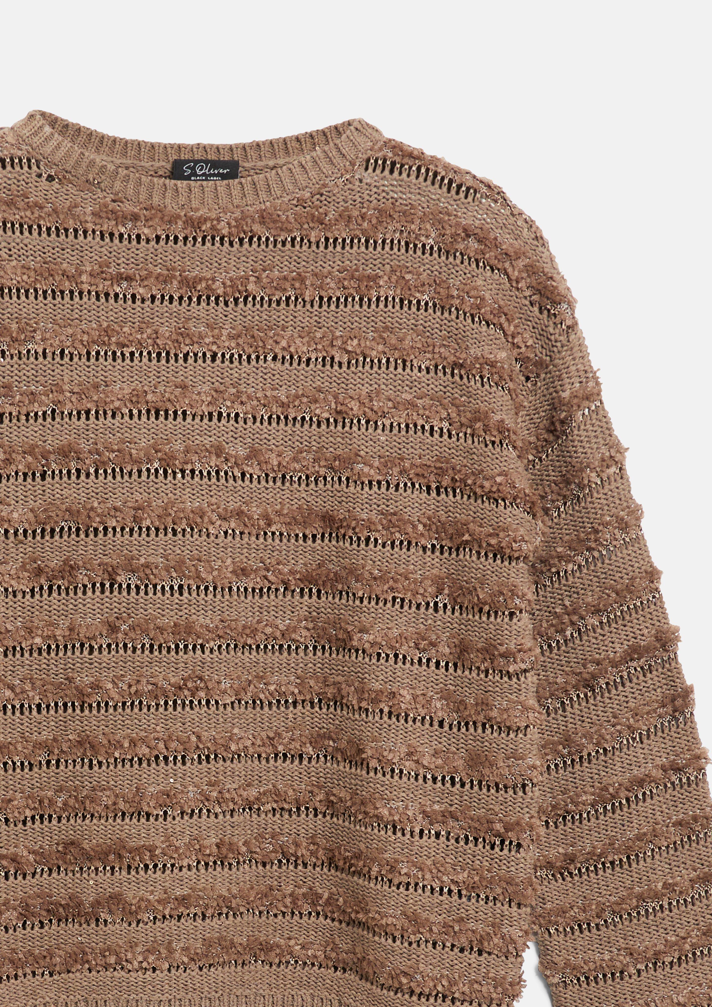 Damen Leicht transparenter Pullover mit Ajourmuster und Pailletten in braun von s.Oliver BLACK LABEL