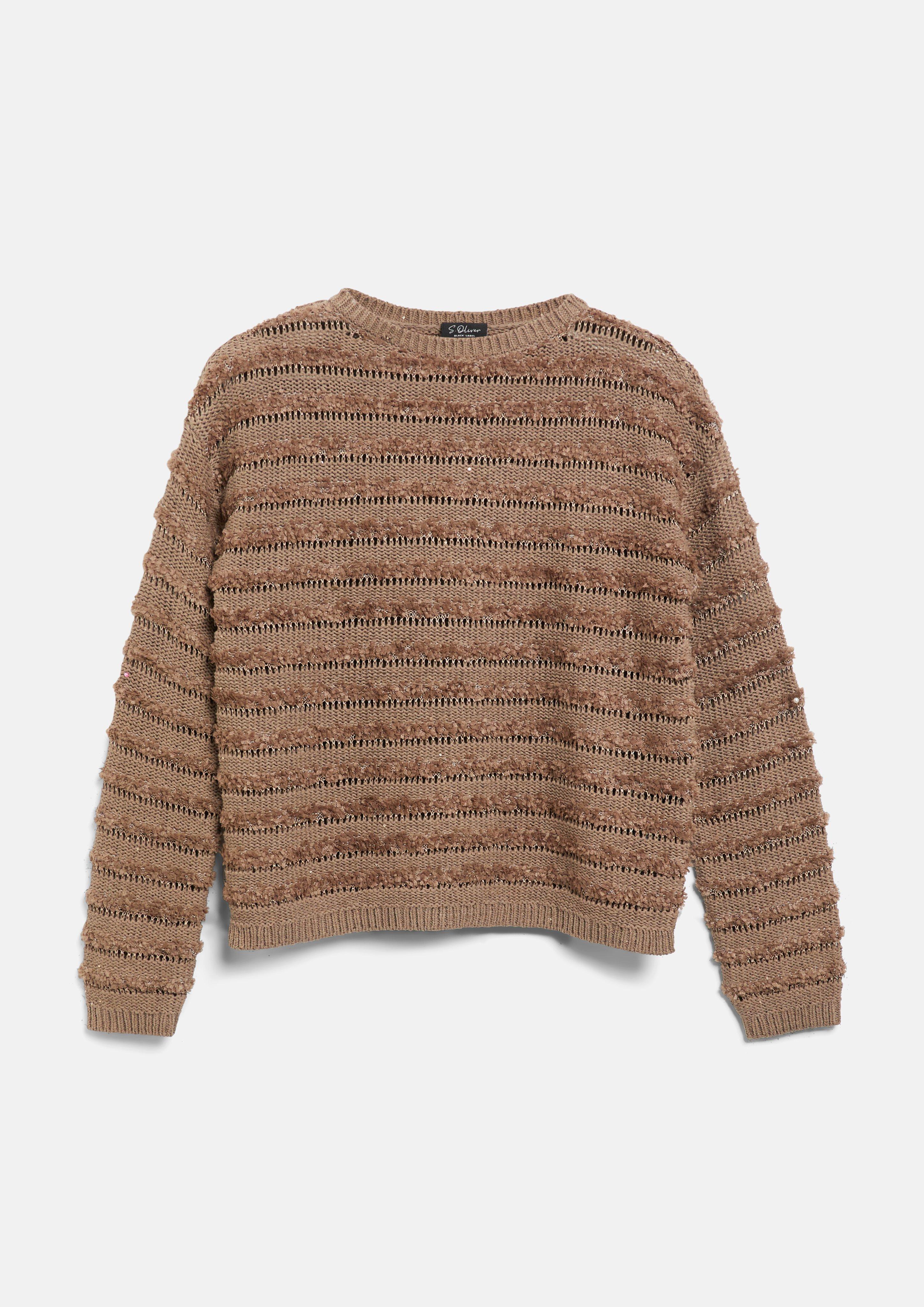 Damen Leicht transparenter Pullover mit Ajourmuster und Pailletten in braun von s.Oliver BLACK LABEL
