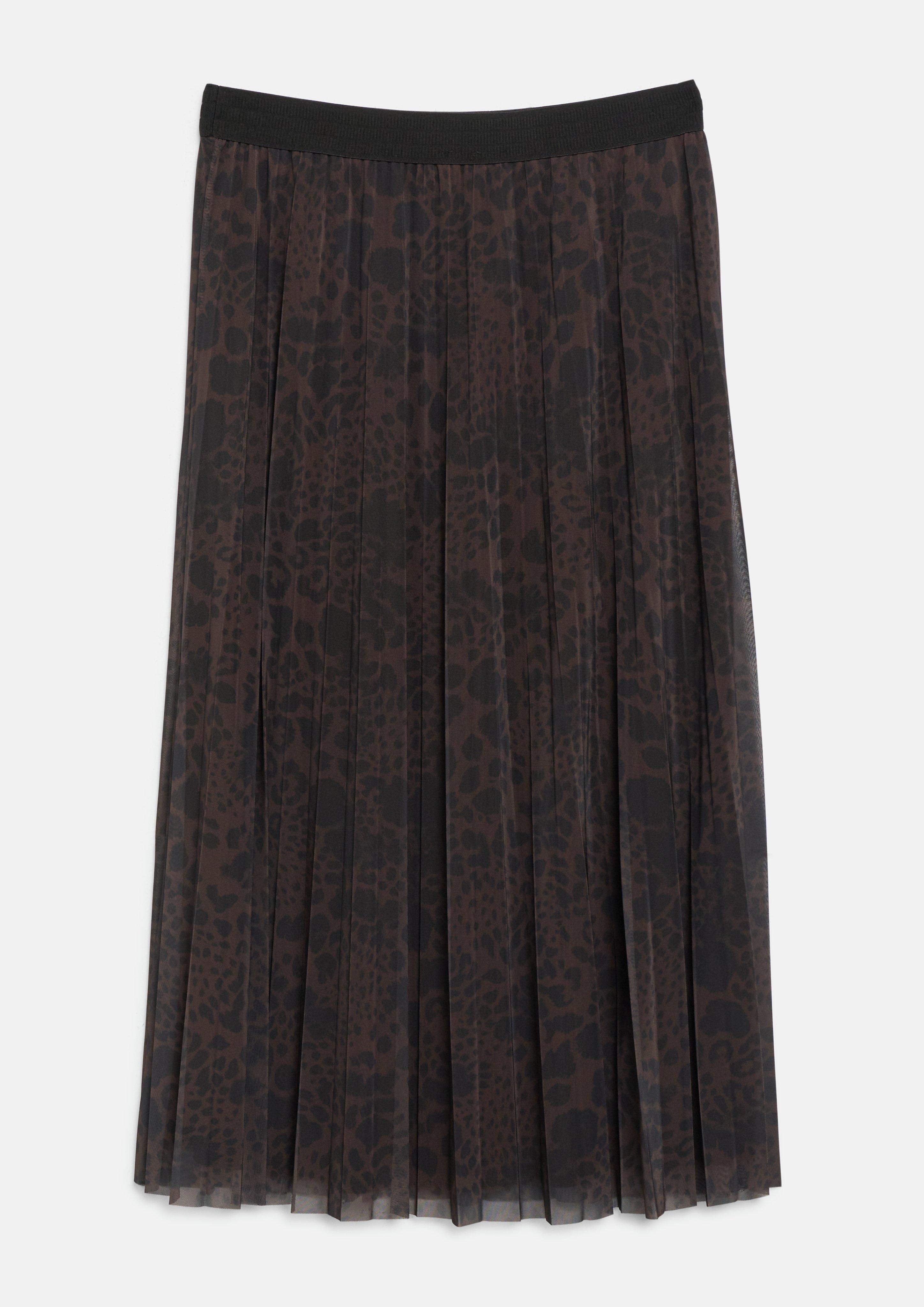 Damen Plissee-Rock mit Leo-Muster und Elastikbund in dunkelbraun von s.Oliver BLACK LABEL