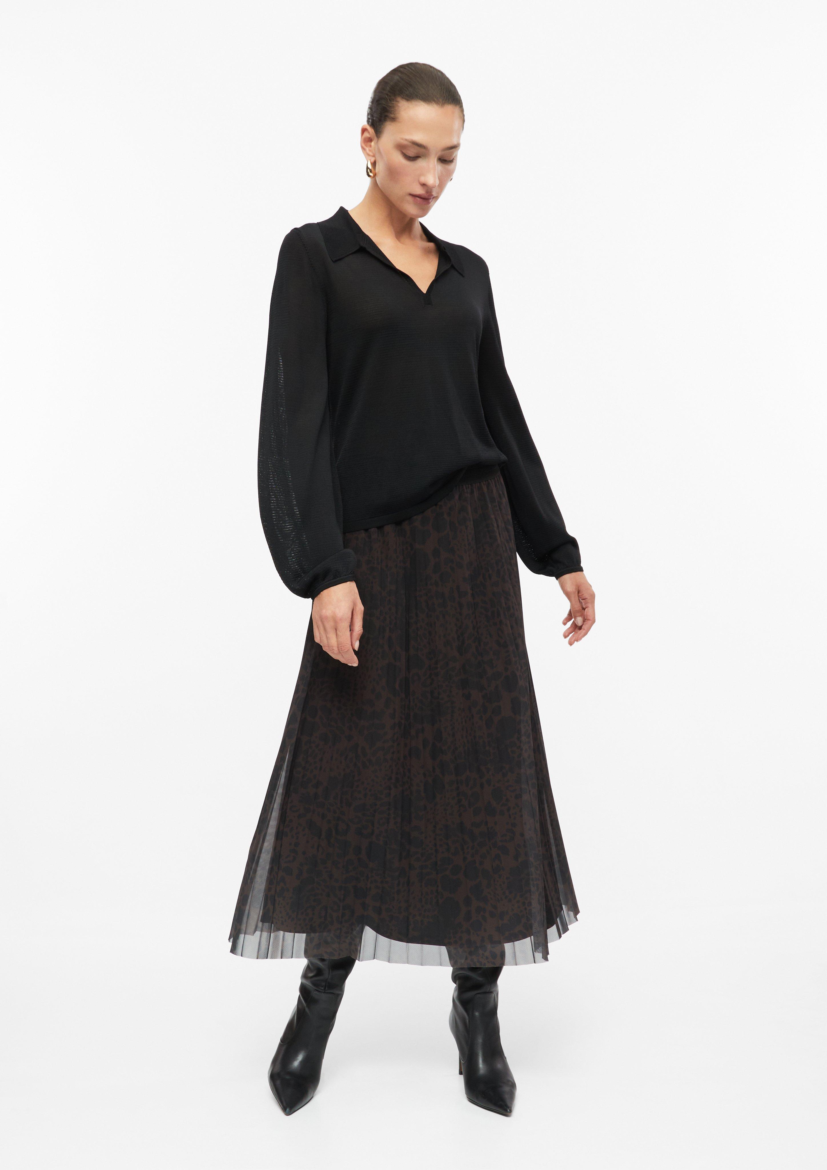 Women Pleated skirt with leopard print and elastic waistband in dark brown by s.Oliver BLACK LABEL