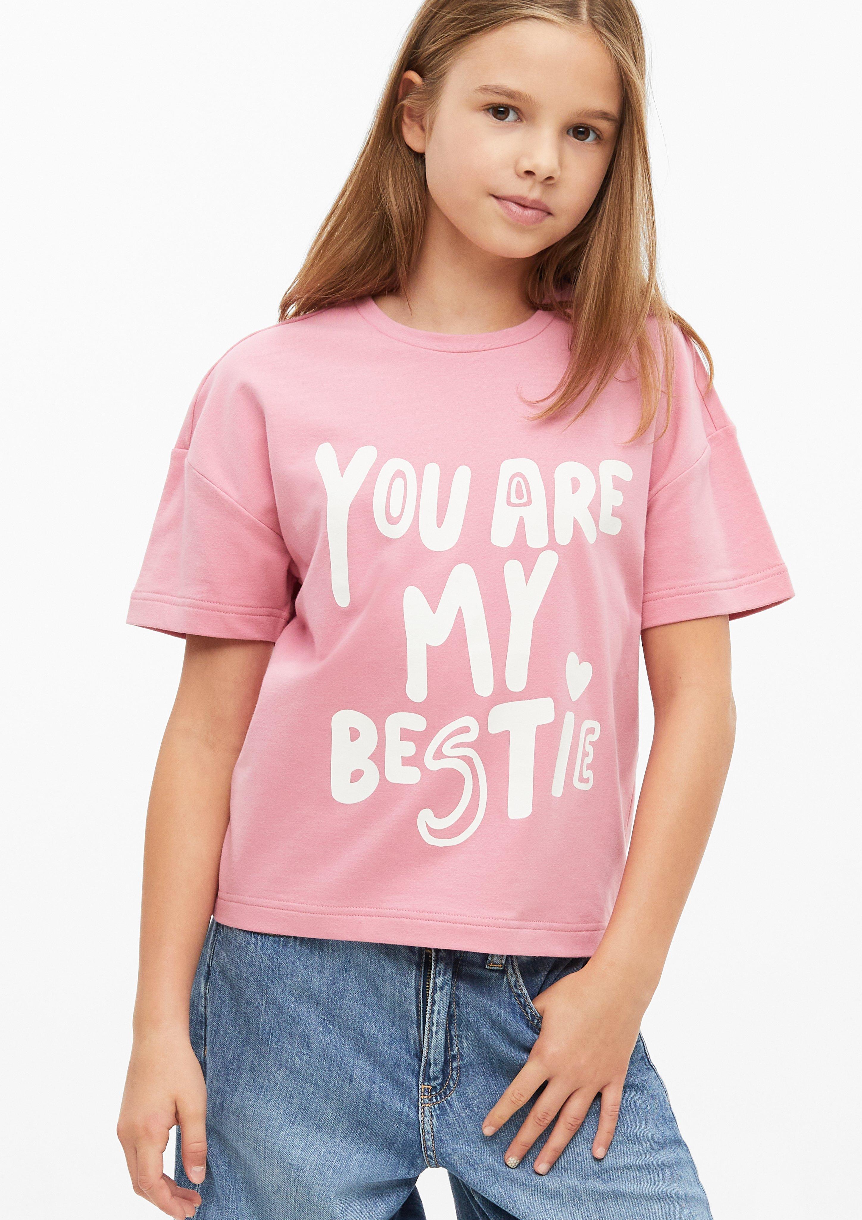 Junior T-shirt en molleton léger, coupe carrée, avec imprimé en rose de s.Oliver