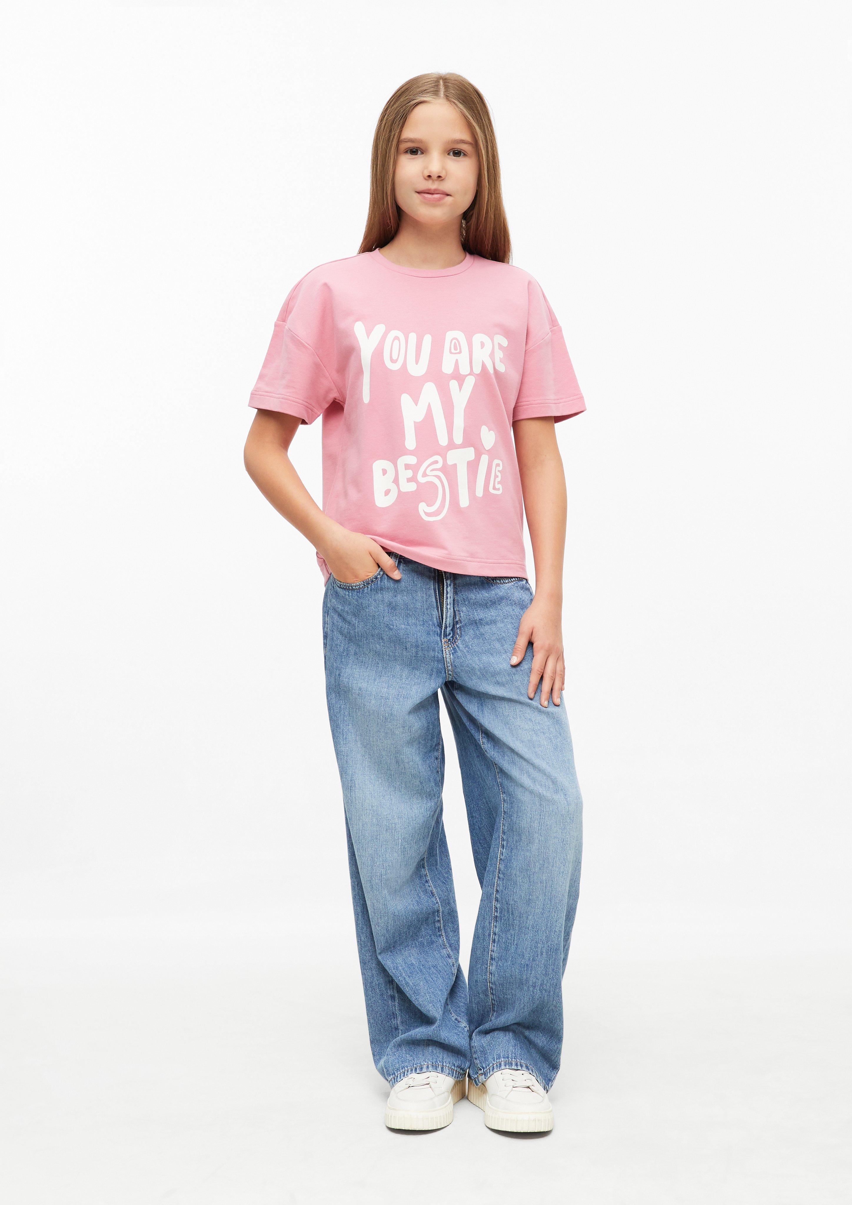 Junior T-shirt en molleton léger, coupe carrée, avec imprimé en rose de s.Oliver