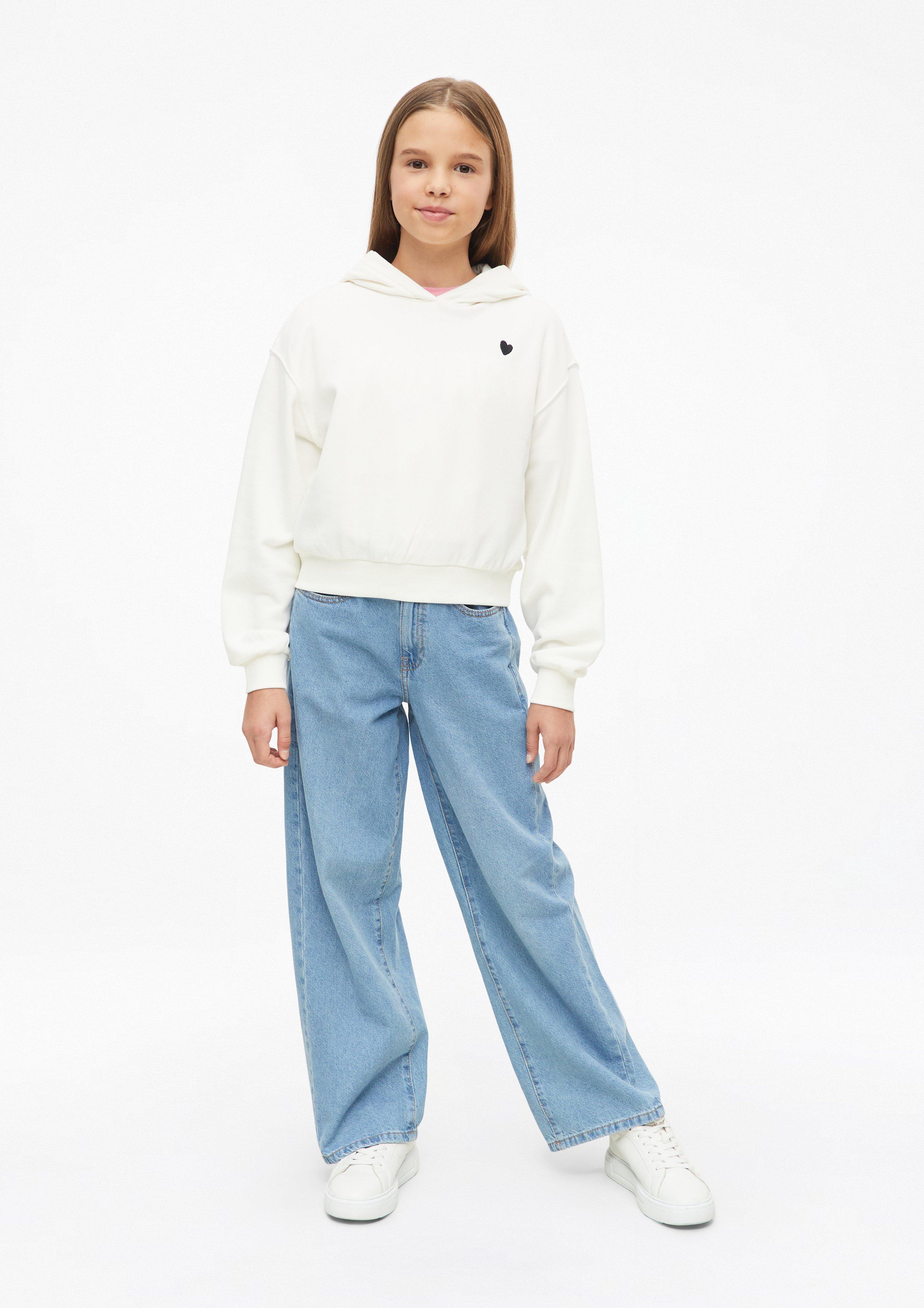 Junior Kort oversized sweatshirt met capuchon en print op de rug in wit van s.Oliver