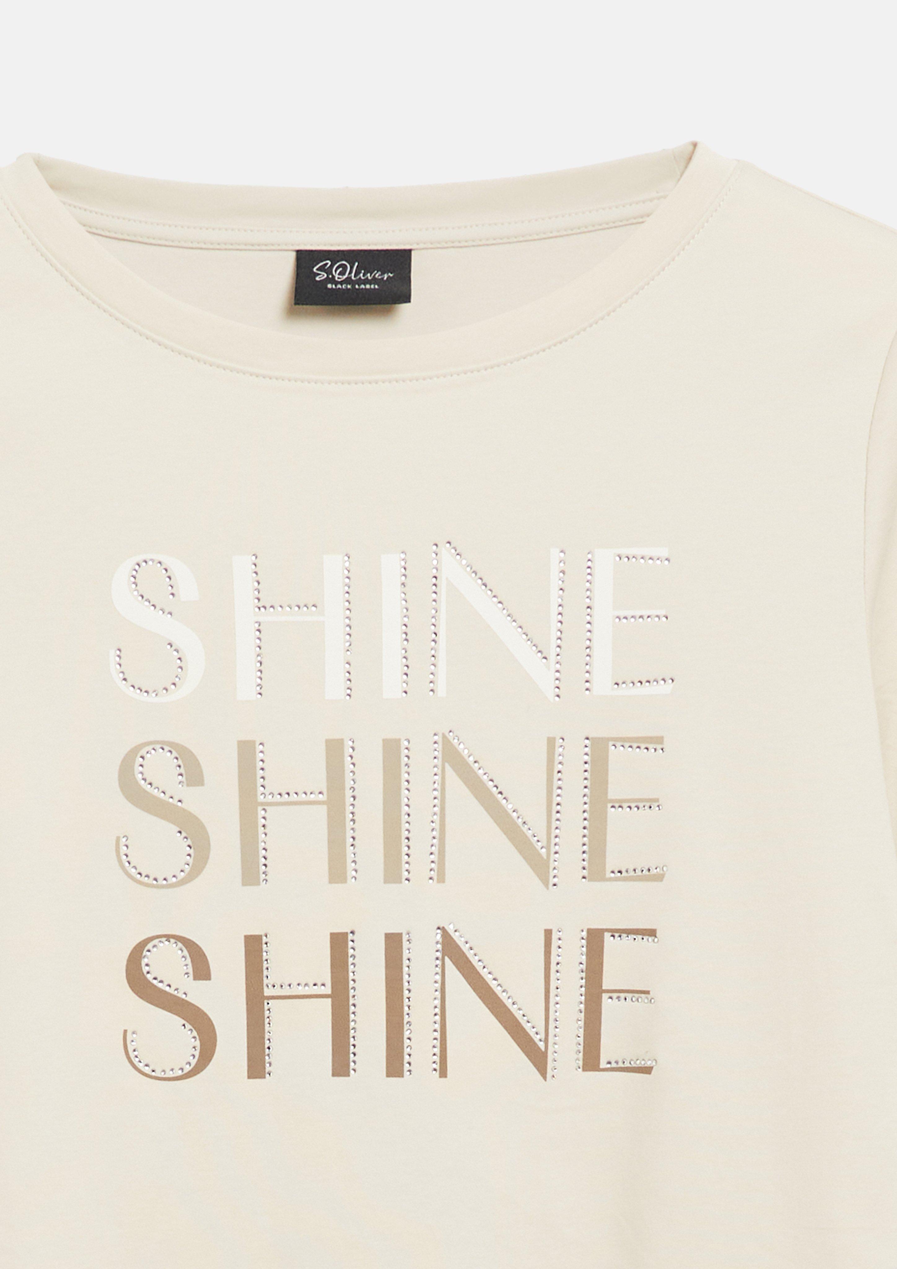 Damen T-Shirt mit Print und Schmucksteinen in beige von s.Oliver BLACK LABEL