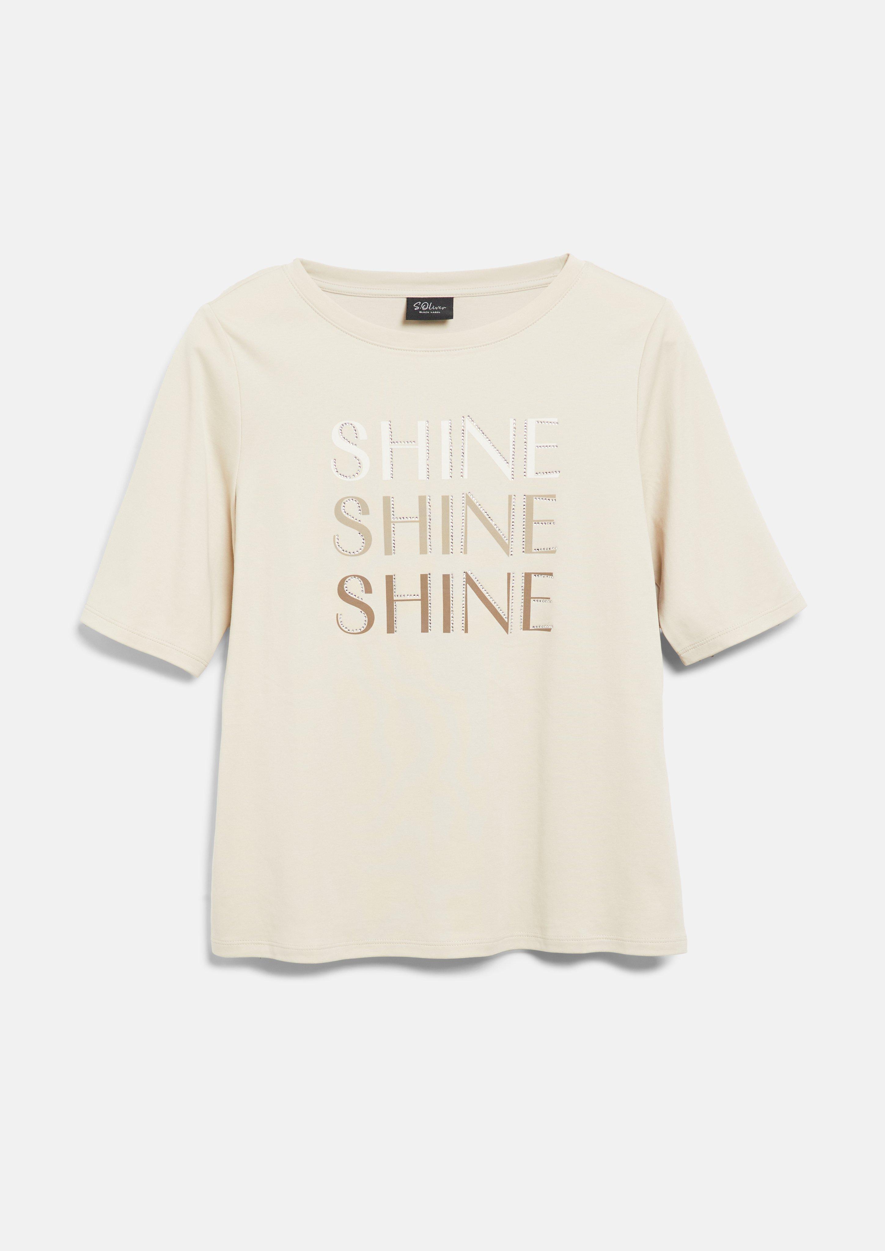 Damen T-Shirt mit Print und Schmucksteinen in beige von s.Oliver BLACK LABEL