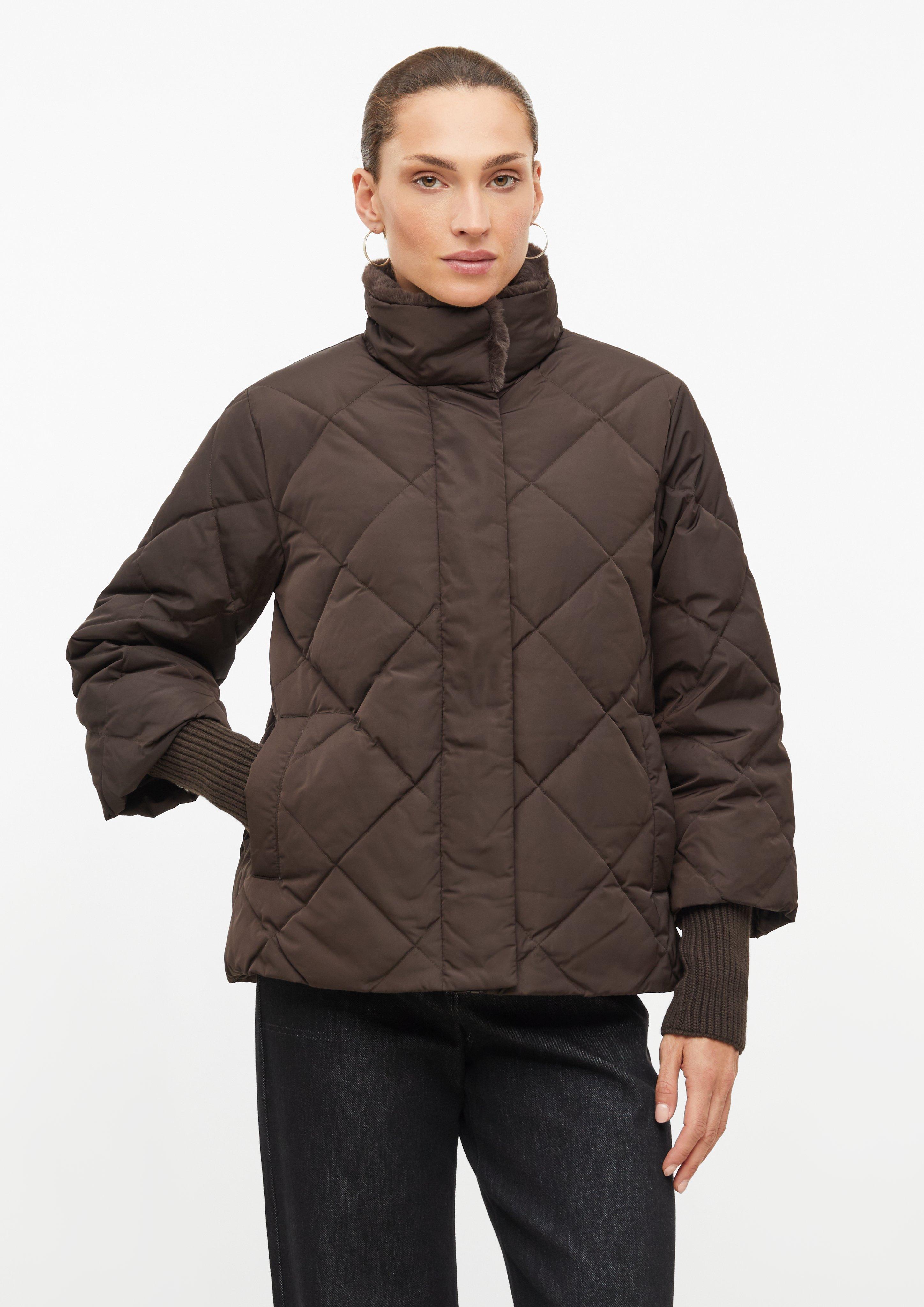 Warm quilted jacket with down filling and cuffs in dark brown by s.Oliver BLACK LABEL