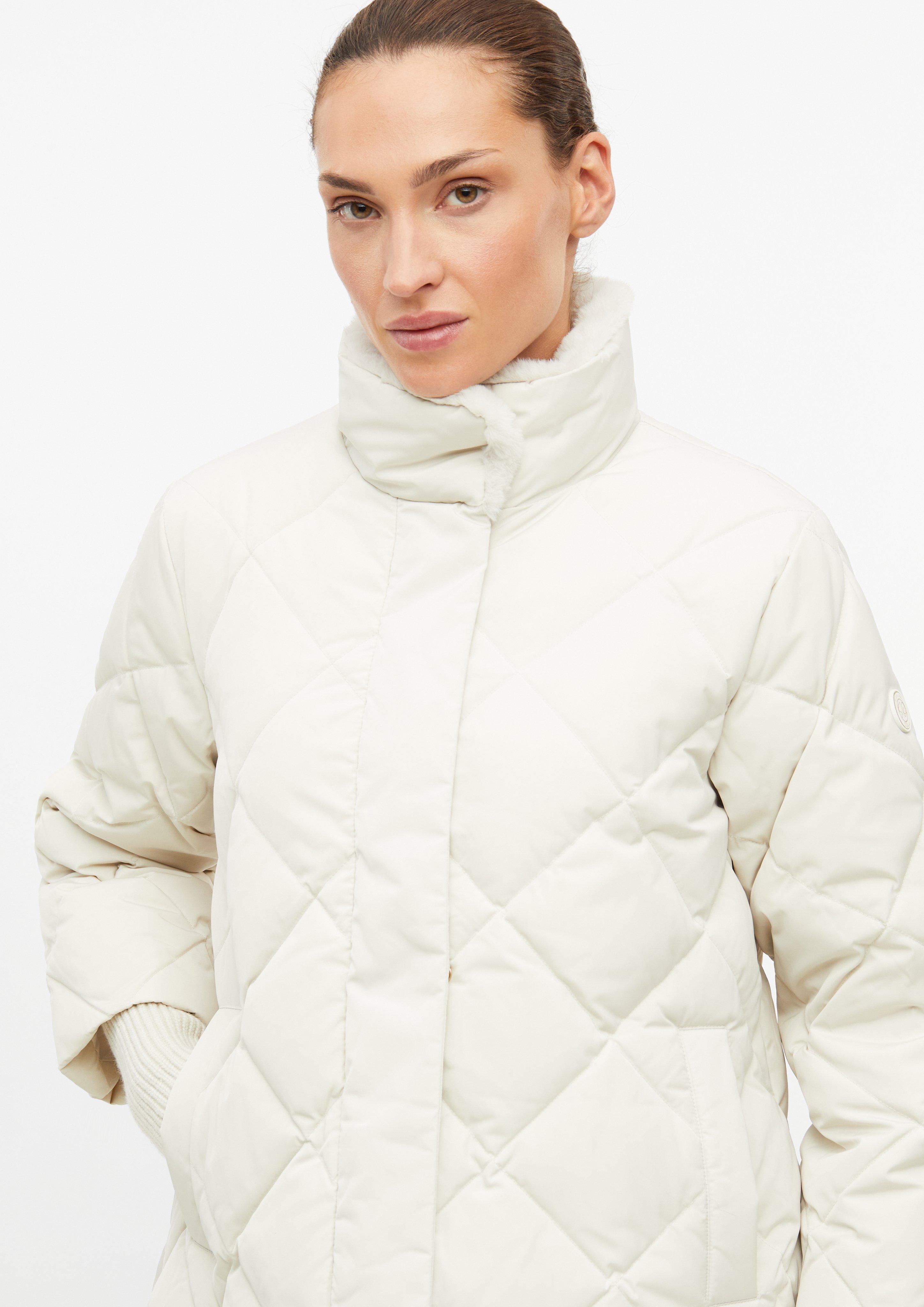 Women Warm quilted jacket with down filling and cuffs in beige by s.Oliver BLACK LABEL