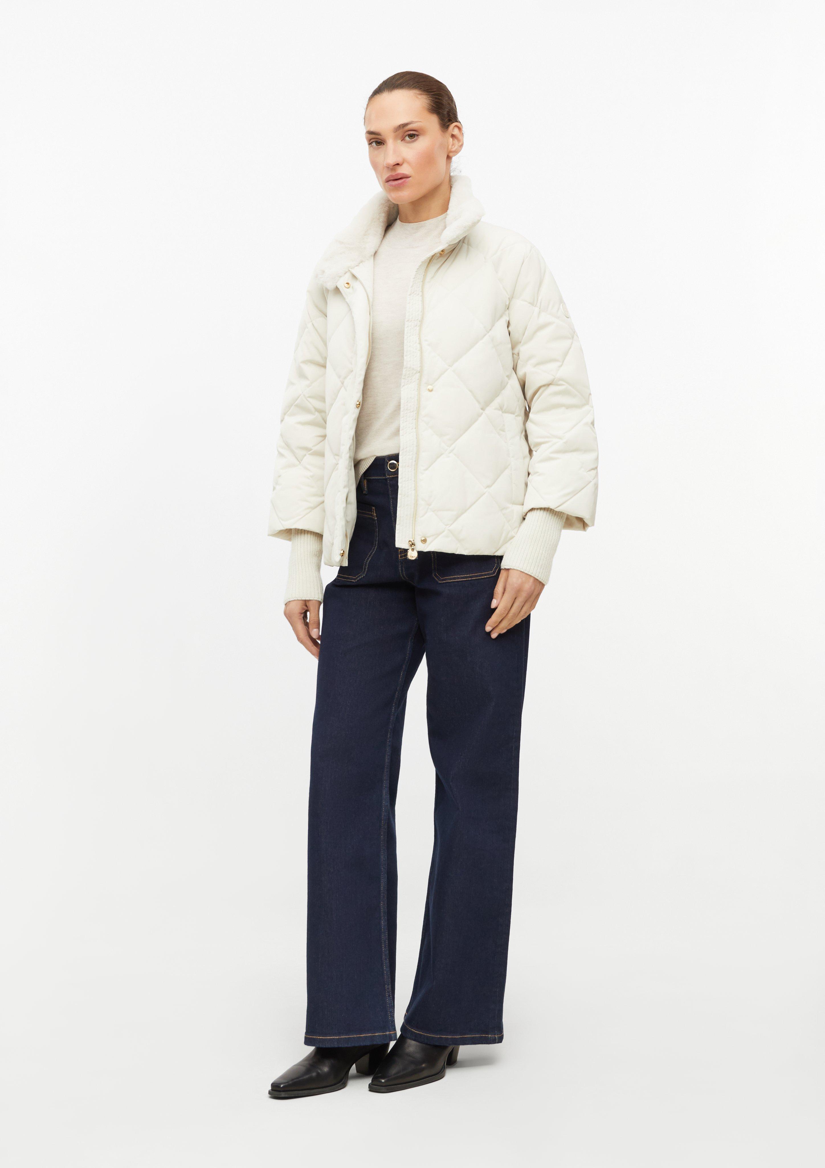 Women Warm quilted jacket with down filling and cuffs in beige by s.Oliver BLACK LABEL