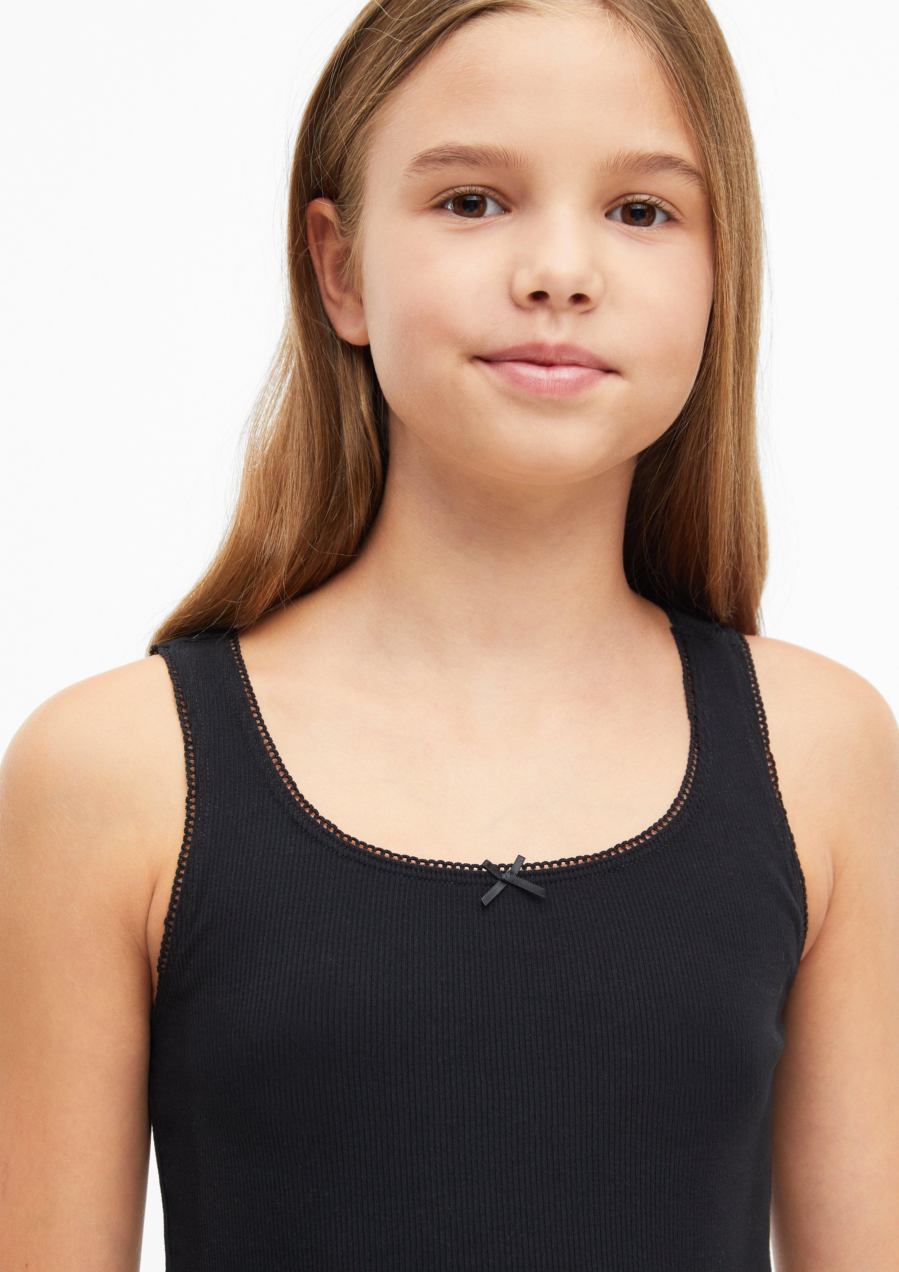 Kids Ribbed tank top with a bow and decorative trim in black by s.Oliver