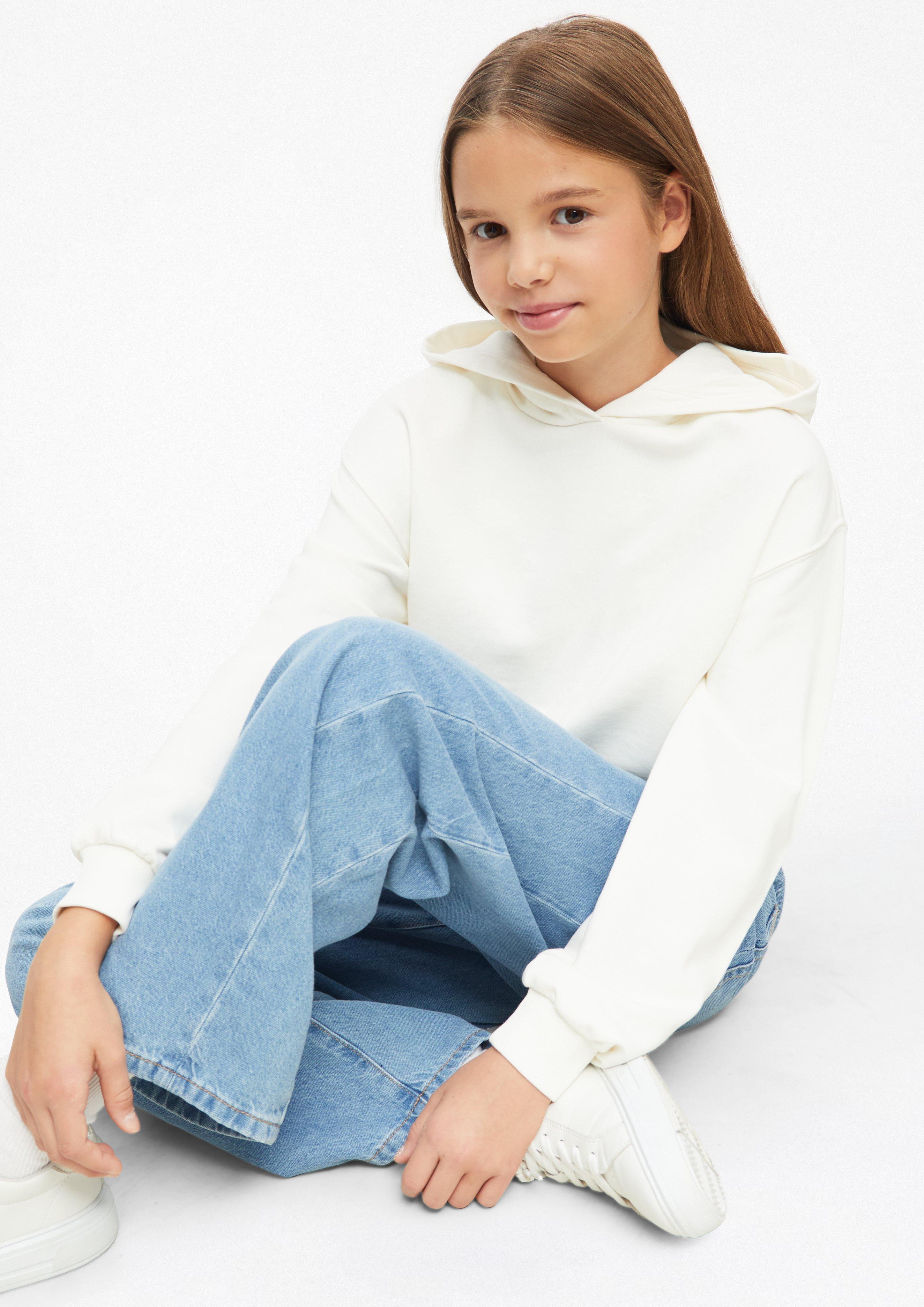 Junior Sweat à capuche court et oversize avec imprimé dans le dos en crème de s.Oliver