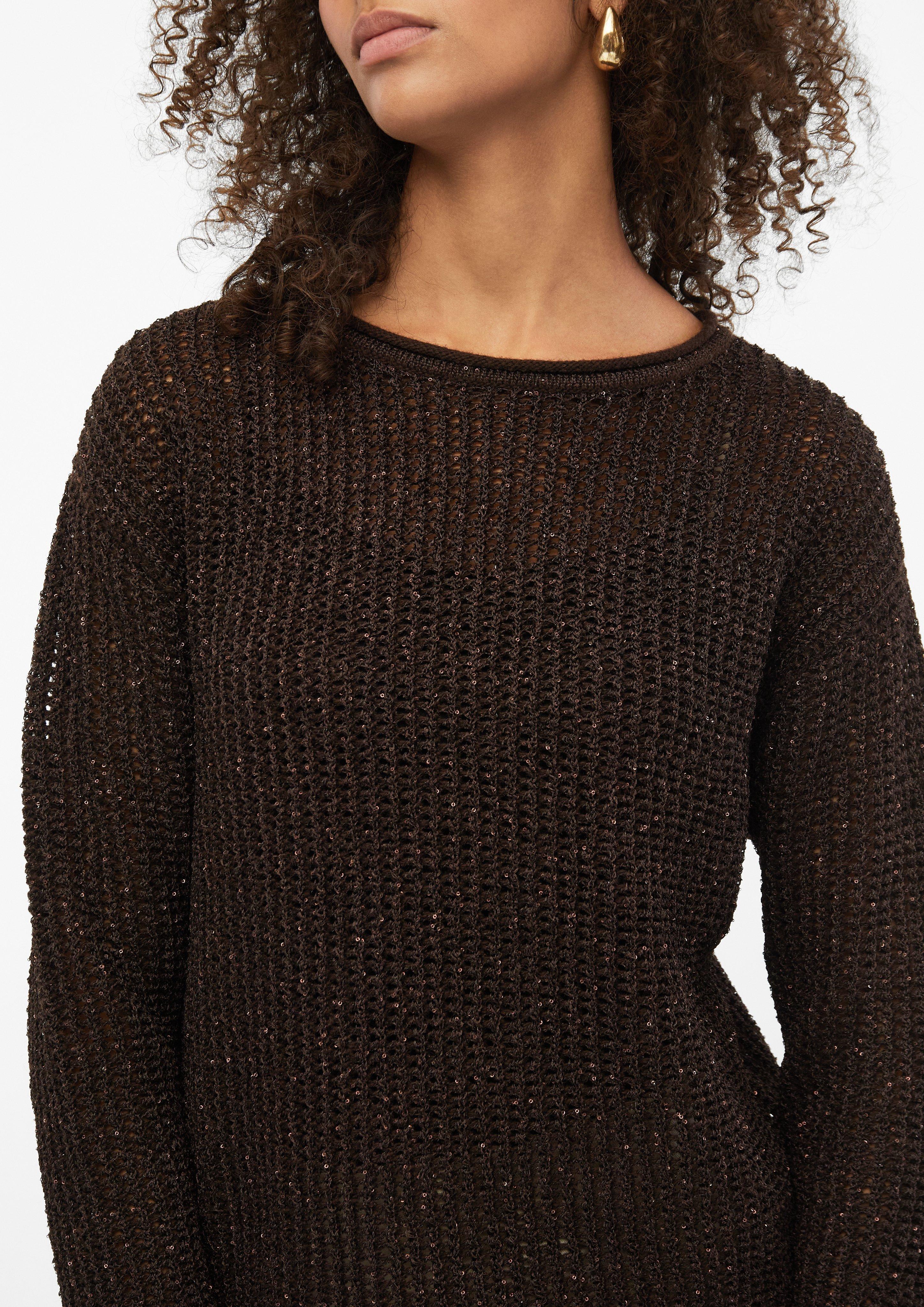 Femmes Pull légèrement transparent à paillettes, coupe décontractée en brun de s.Oliver BLACK LABEL
