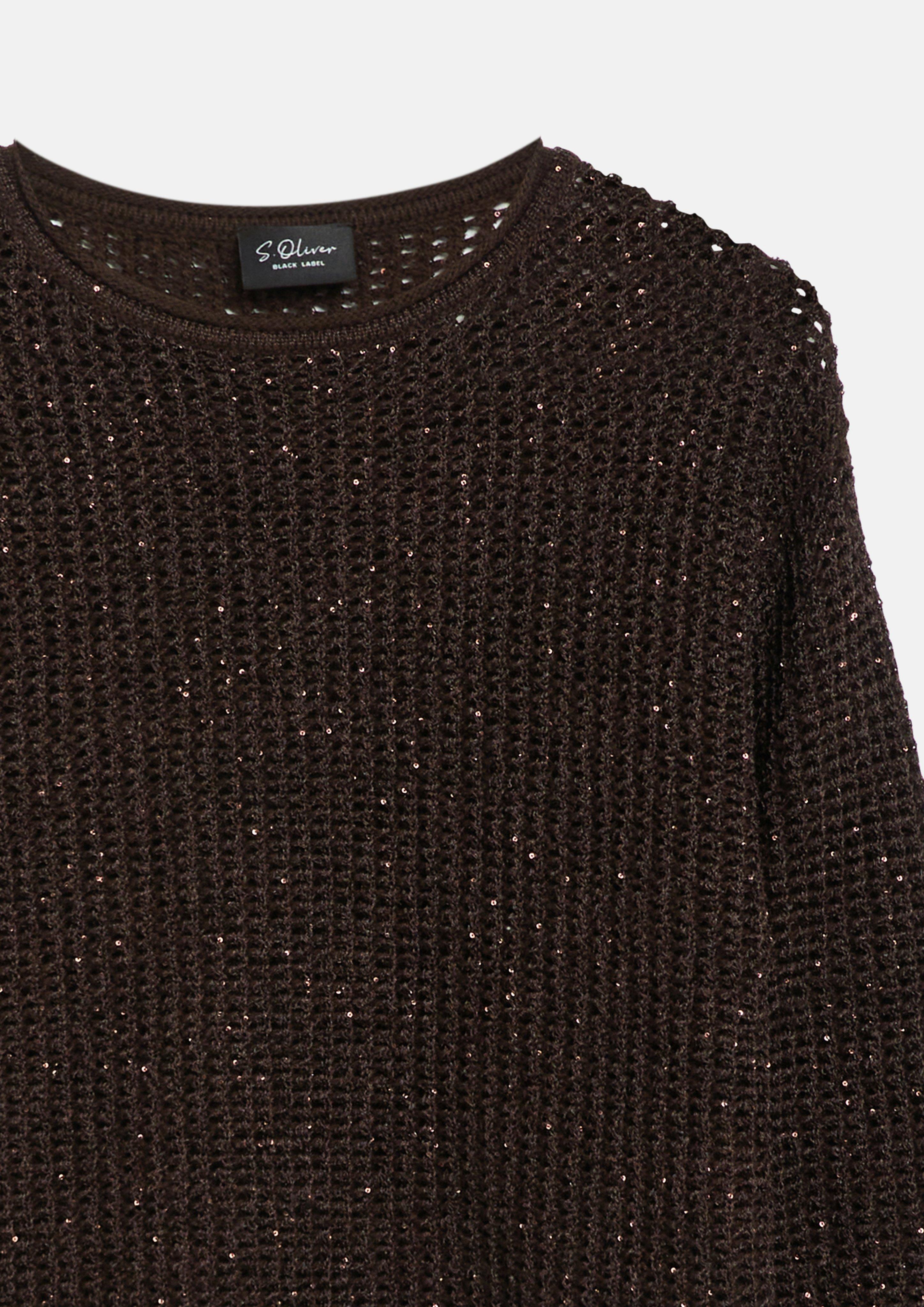 Femmes Pull légèrement transparent à paillettes, coupe décontractée en brun de s.Oliver BLACK LABEL