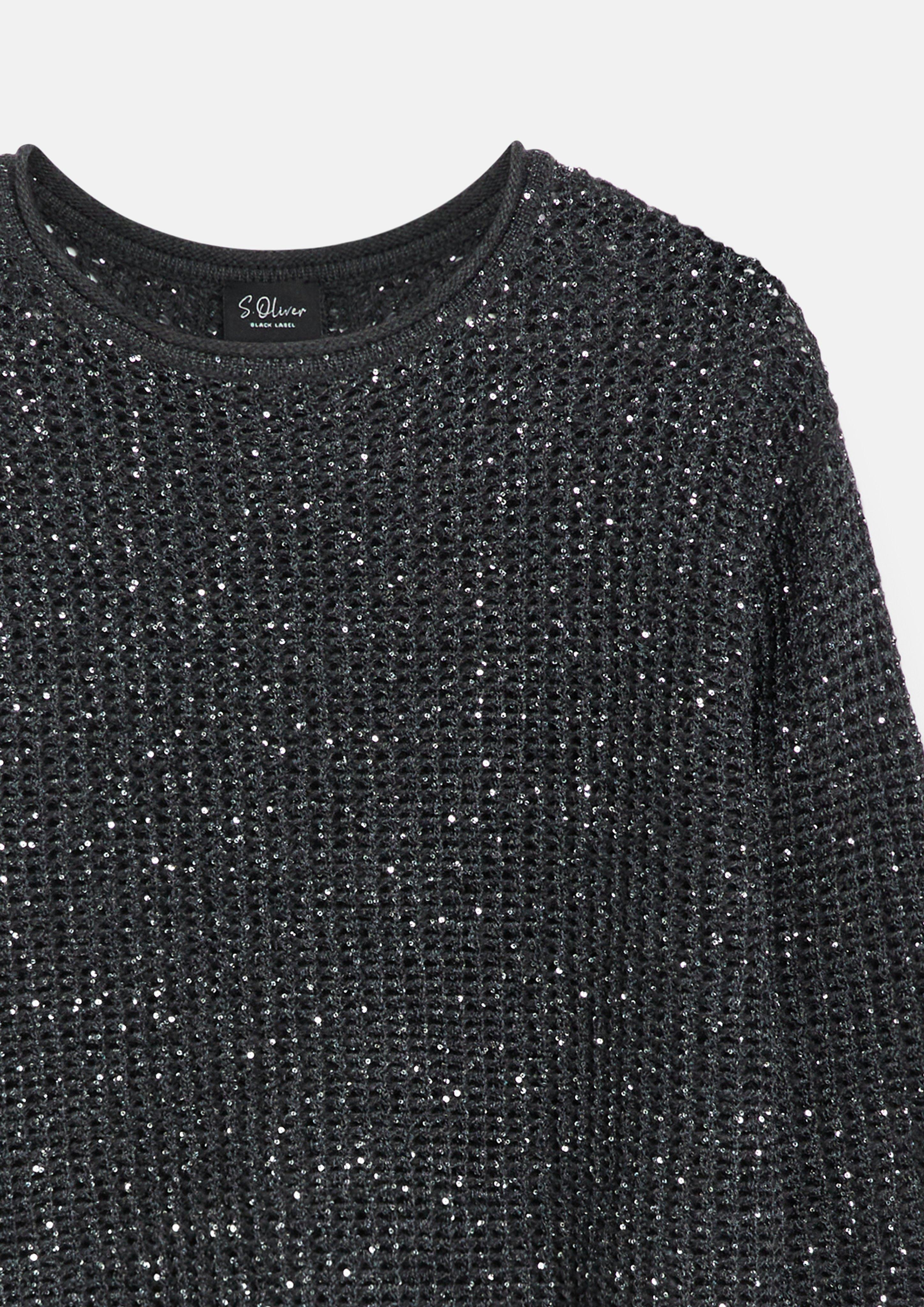 Dámy Lehce průhledný pulovr s flitry, střih Relaxed Fit v barvě šedá od s.Oliver BLACK LABEL