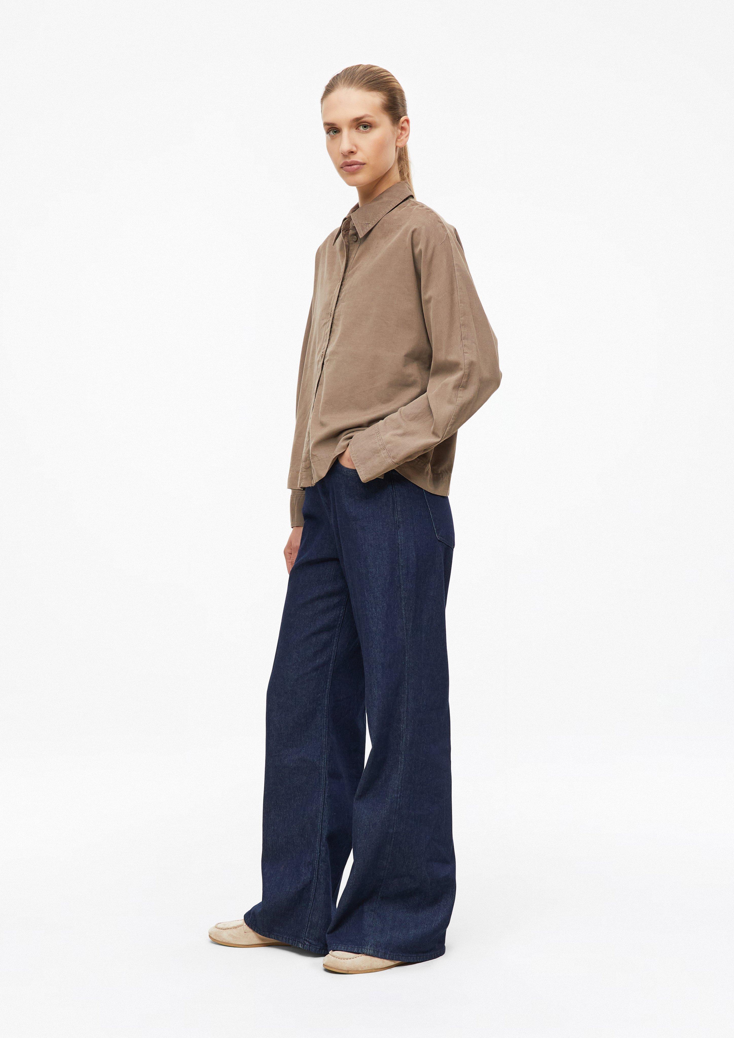 Women Fine-cord blouse with batwing sleeves in a relaxed fit in brown by s.Oliver