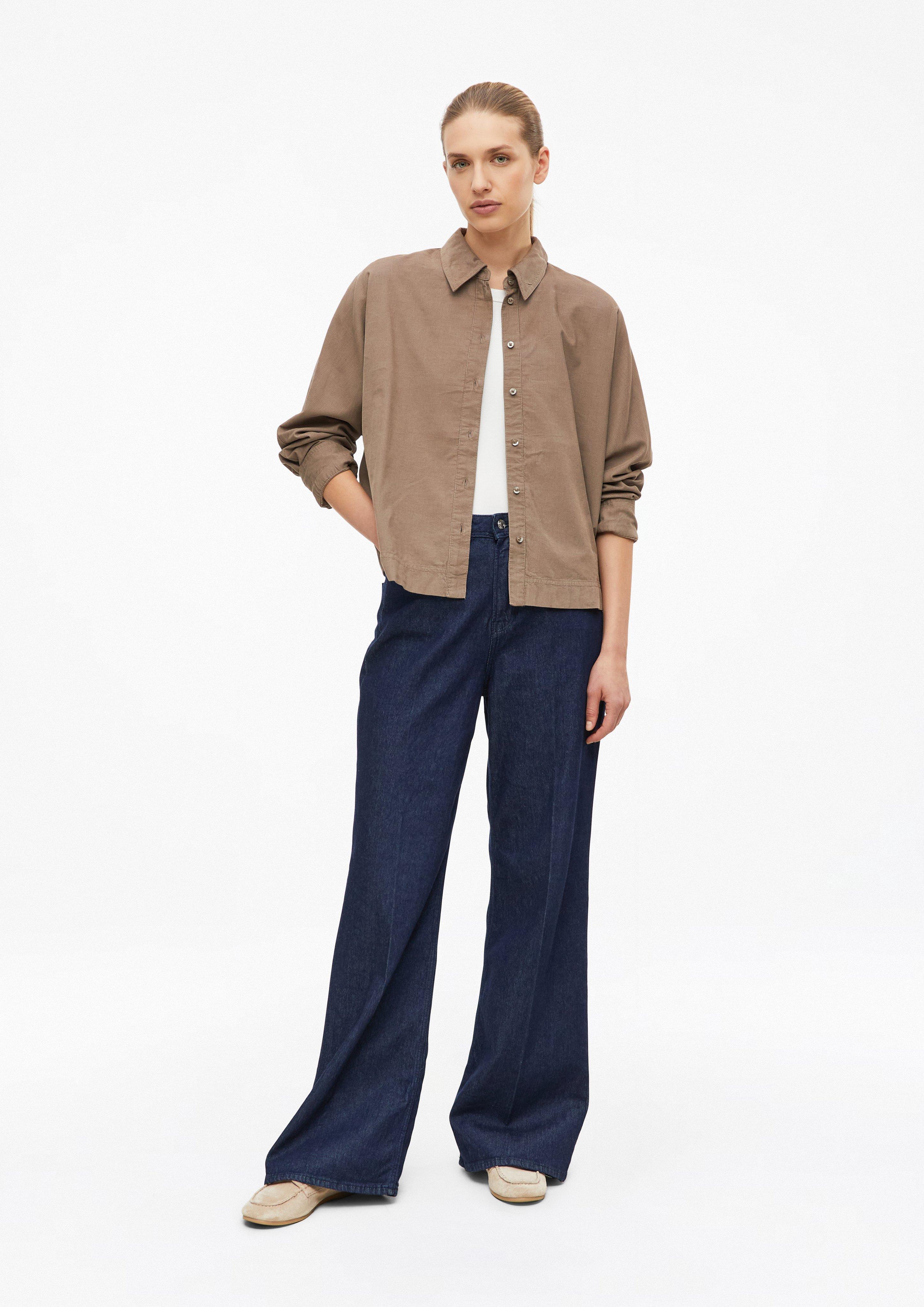 Women Fine-cord blouse with batwing sleeves in a relaxed fit in brown by s.Oliver